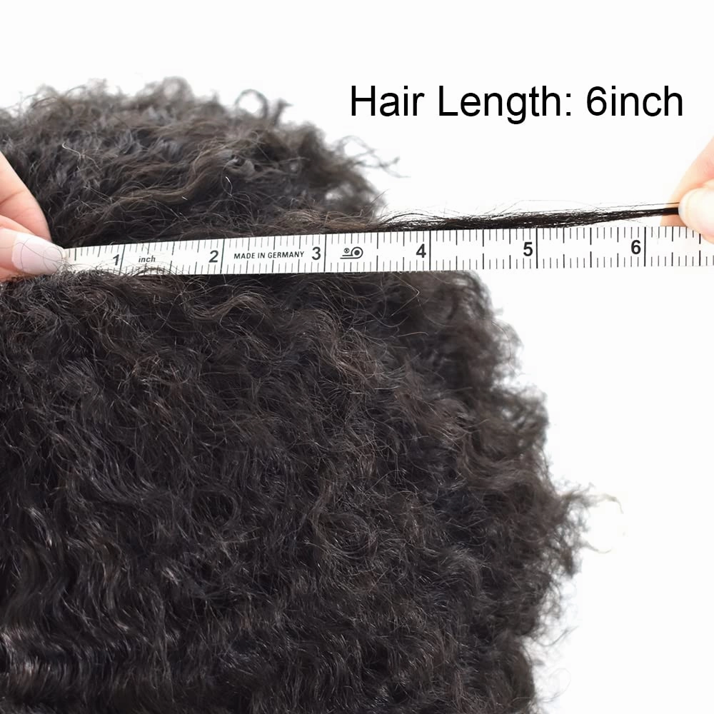 Afro Curl Toupee for Black Men Hair Piece Real Human Hair Full Poly Skin Curly Hair System for Black Men Weave Hair Units African American Mens Toupee 8x10 1# JET BLACK-10MM Afro Wave