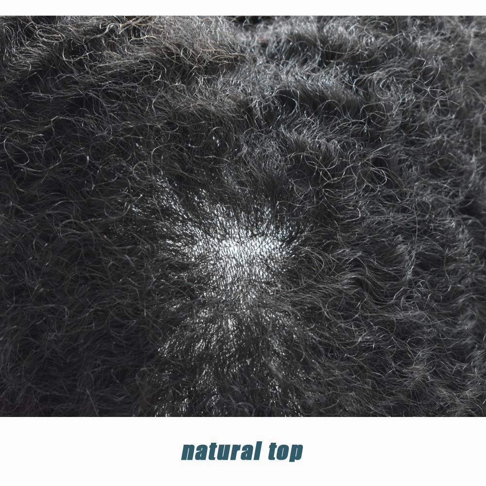 Afro Curl Toupee for Black Men Human Hair Swiss Lace Hair Units for Black Men Hair System Bleached Knot Natural Hairline African American Hairpiece #1 Jet Black 8X10-6MM Afro Wave
