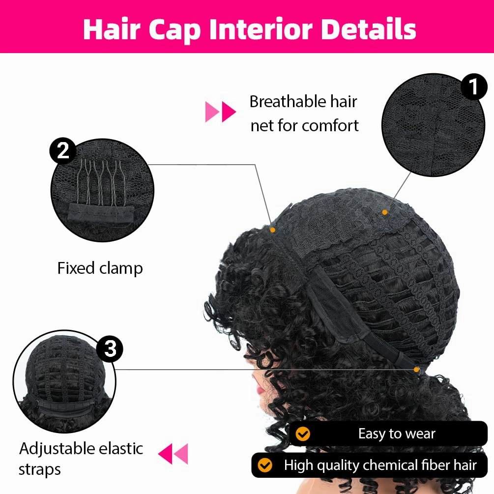 Afro Curly Wig with Bangs 14 Inches Short Kinky Curly Wigs Synthetic Full Wigs for Black Women for Cosplay and Daily Brown Gradient Gold T2733