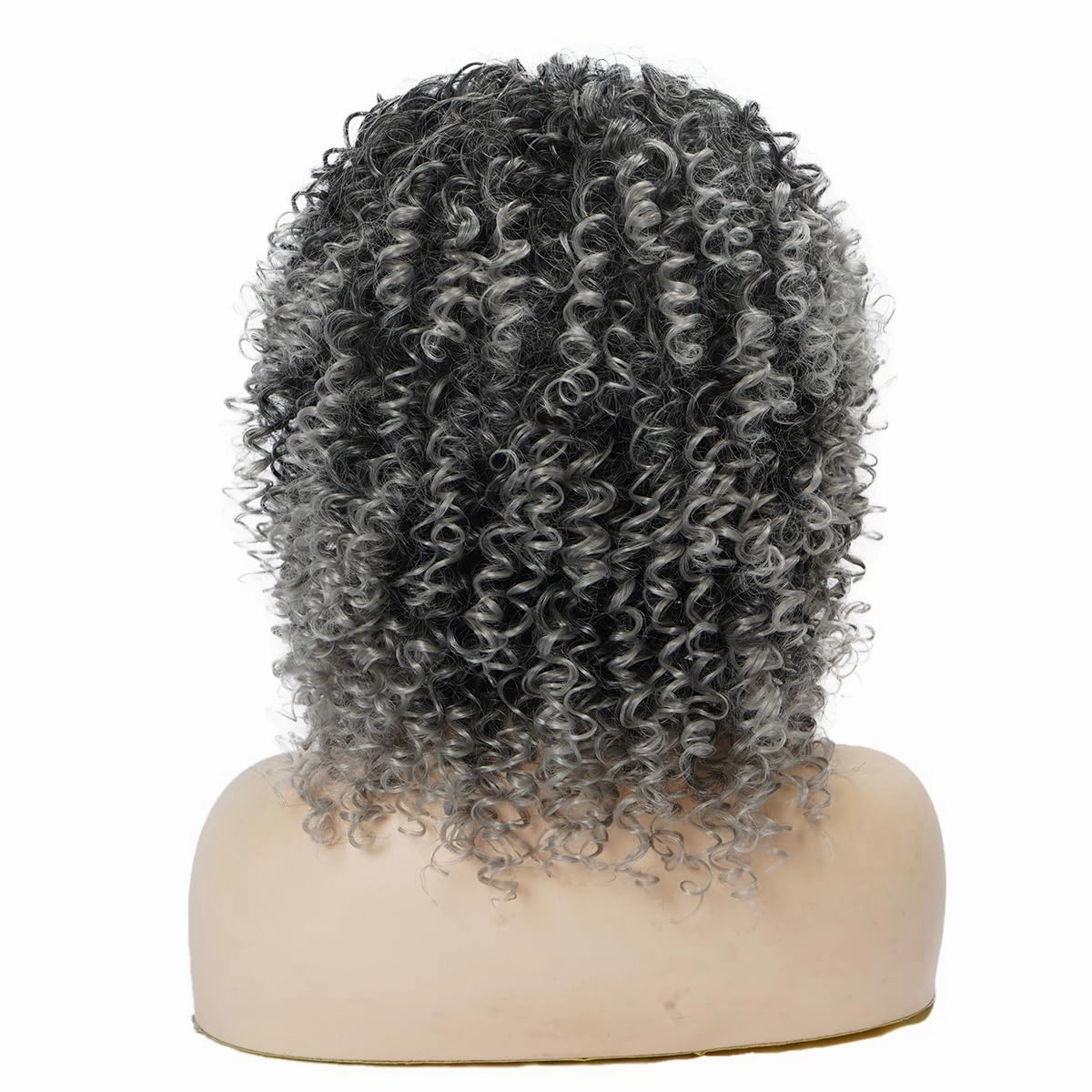 Afro Short Curly Gray Wigs for Black Women,Kinky Ombre Grey Wig With Bangs Synthetic Heat Resistant Hair for Daily Use