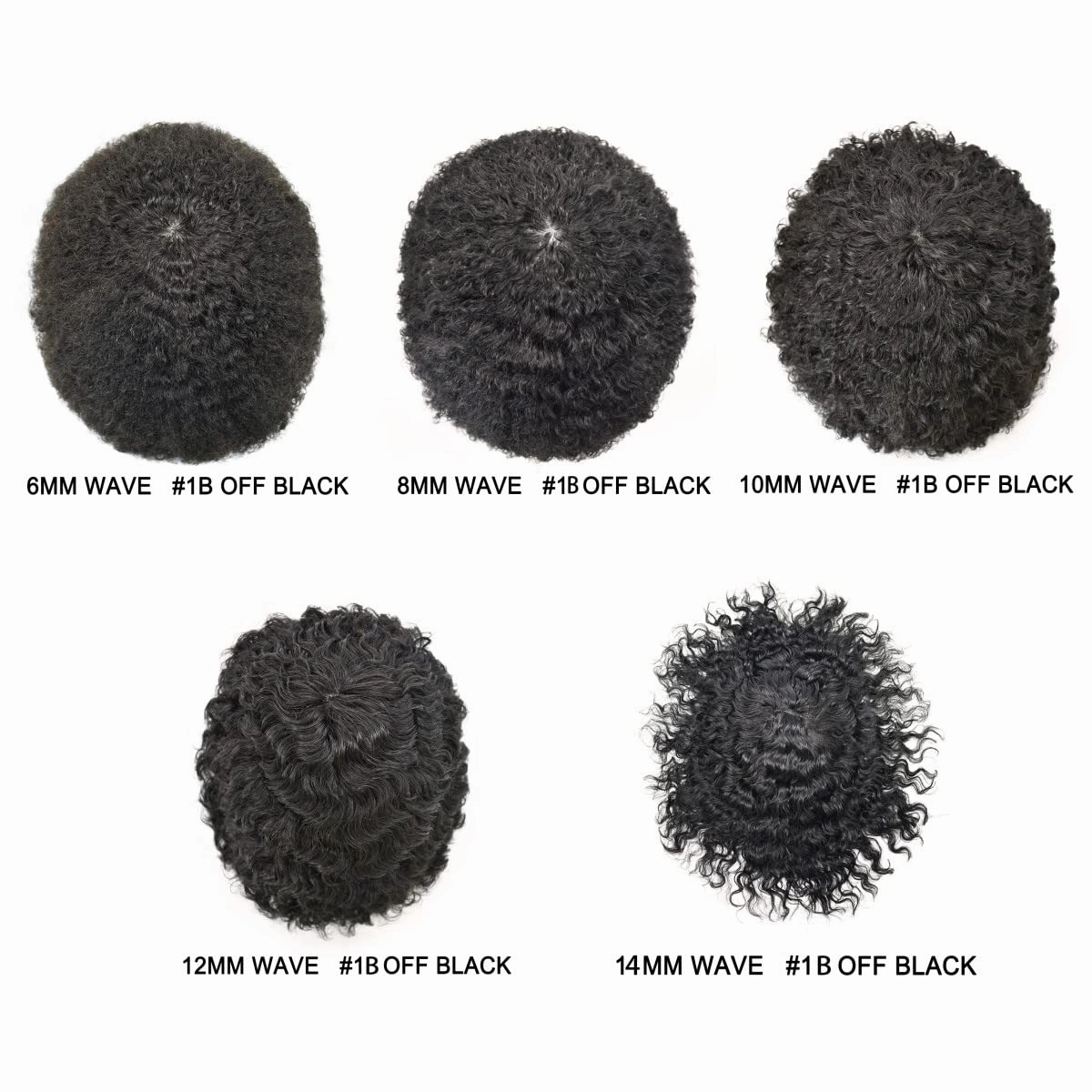 Afro Toupee for Black Men Curly Afro Wave Male Hairpiece Thin Skin PU Black Mens Toupee Human Hair Replacement African American Black Men Hair Units 8"×10" 8mm Afro Wave, 1B# Off Black
