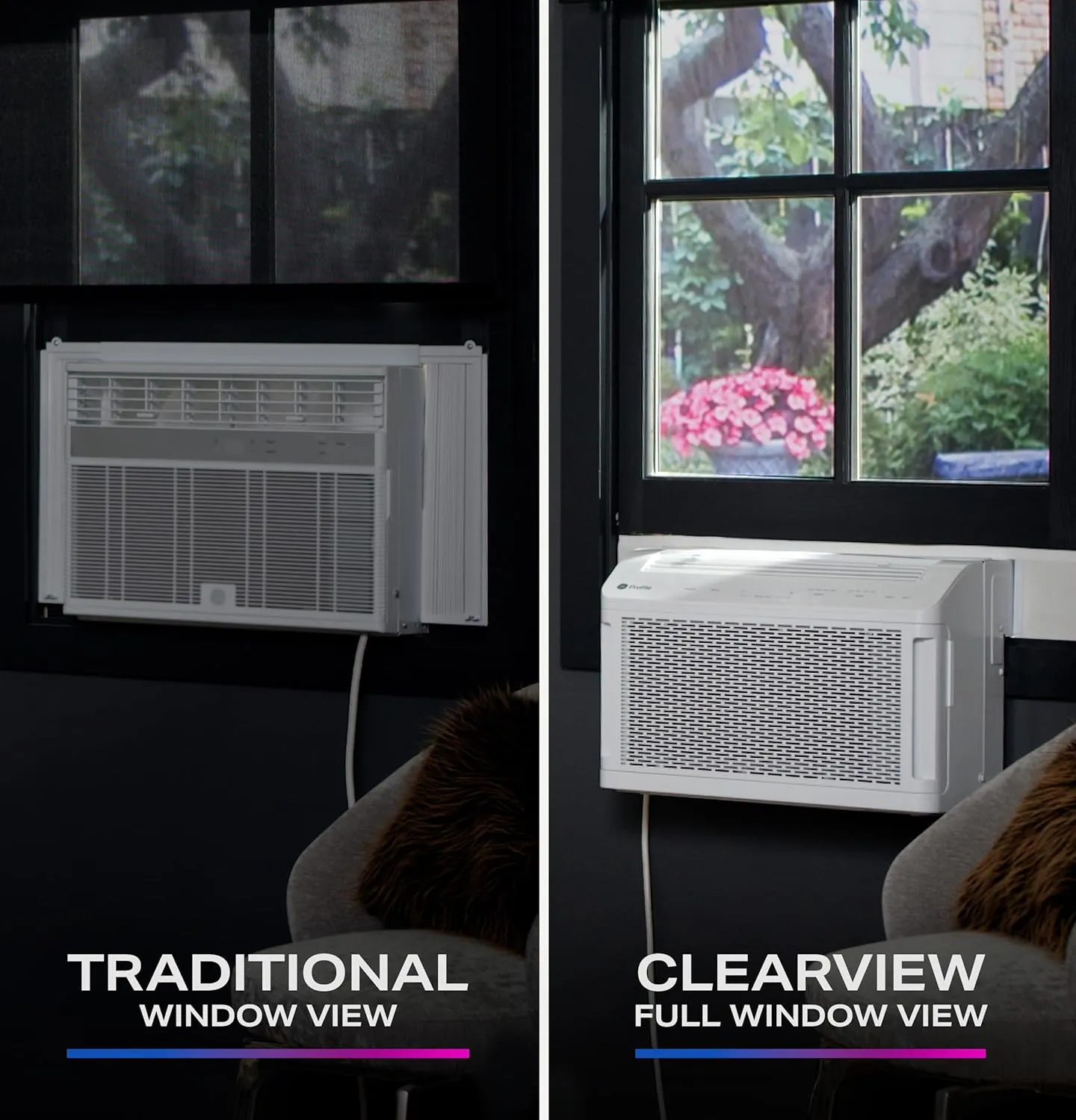 AHTT06BC GE Clearview Air Conditioner 6,100, WiFi Enabled, Ultra Quiet for Small Rooms up to 250 Sq. FT, Full Window View with Easy Installation, Flex-Depth Design, 6100 BTU, White