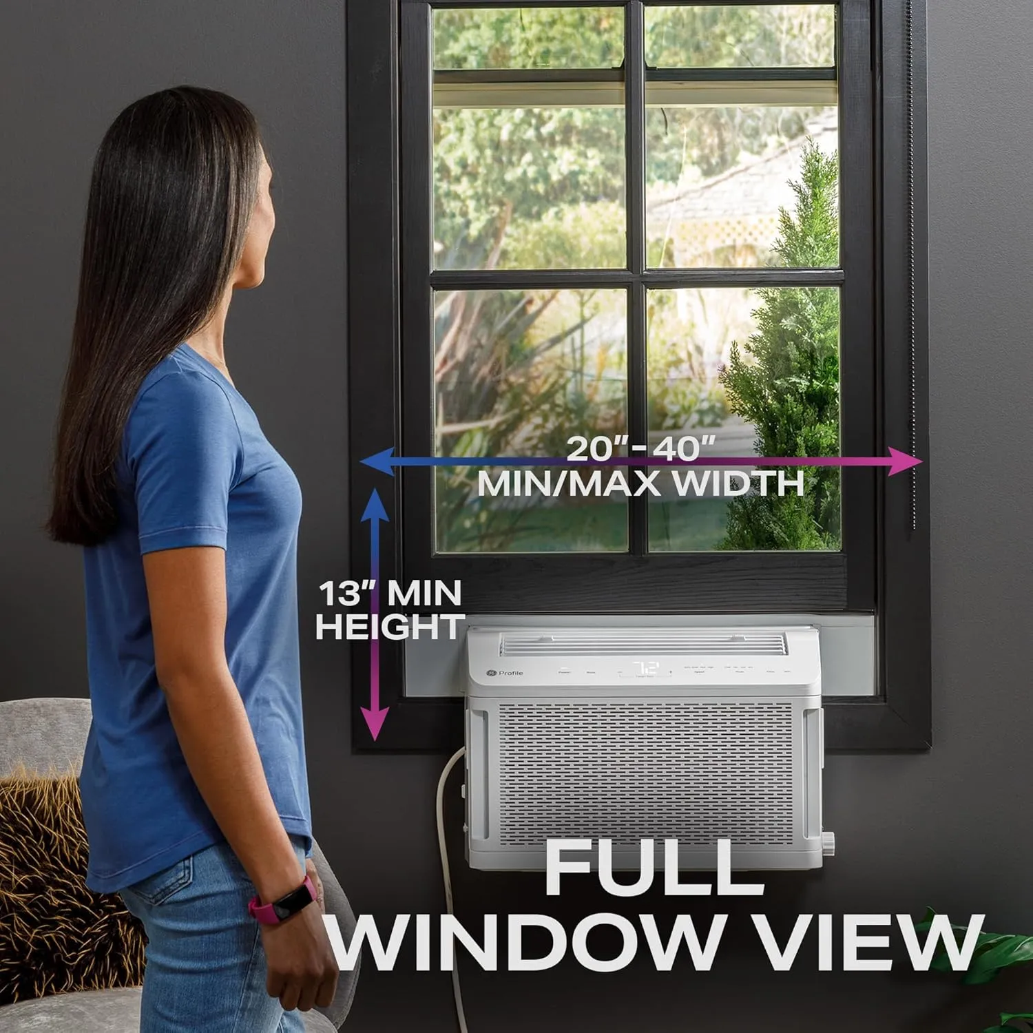 AHTT06BC GE Clearview Air Conditioner 6,100, WiFi Enabled, Ultra Quiet for Small Rooms up to 250 Sq. FT, Full Window View with Easy Installation, Flex-Depth Design, 6100 BTU, White