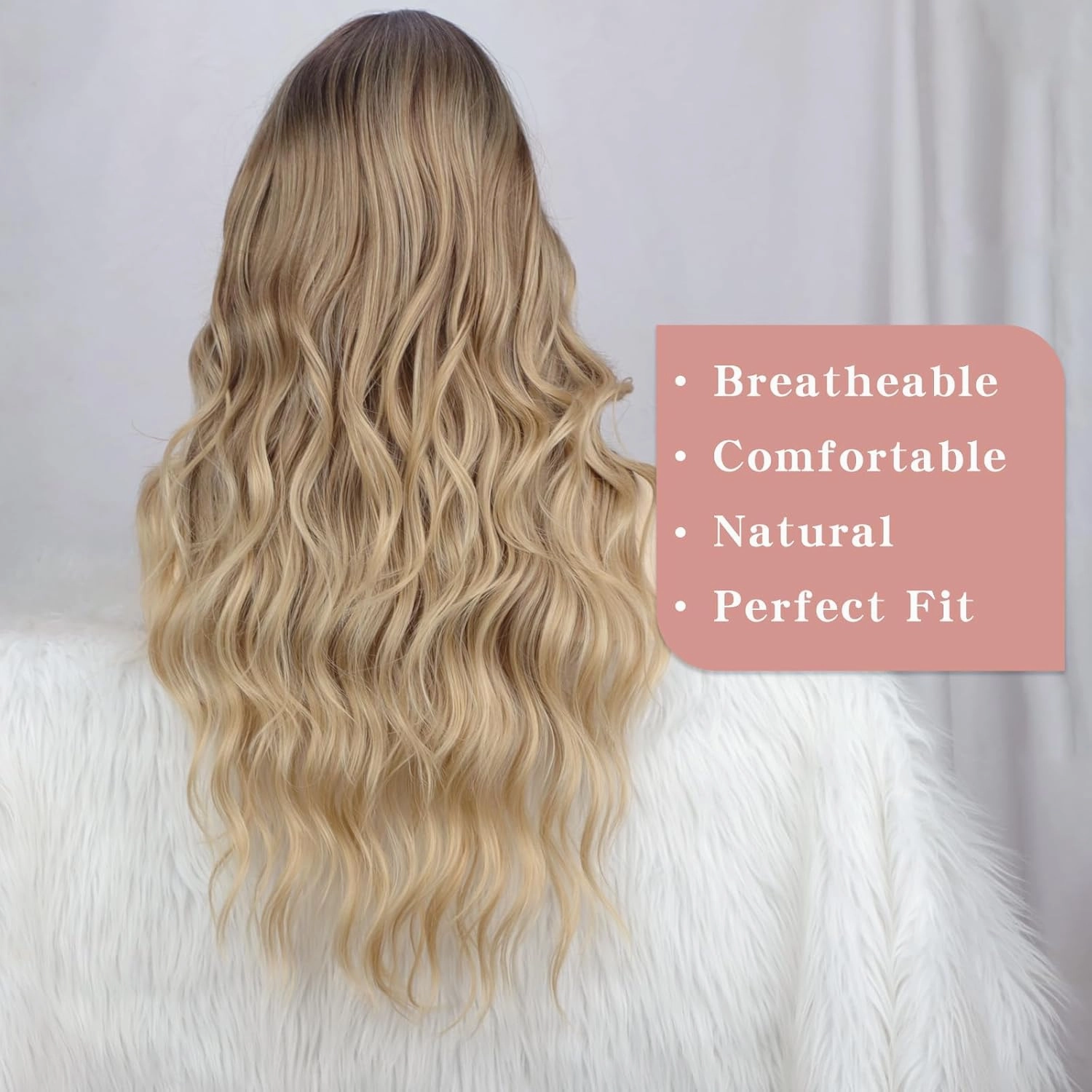 AISI QUEENS Long Blonde Wigs for Women, Ombre Blonde Curly Wavy Wigs, Synthetic Heat Resistant Fiber Wigs Hair Replacement Wigs for Daily Party Use 24 Inch