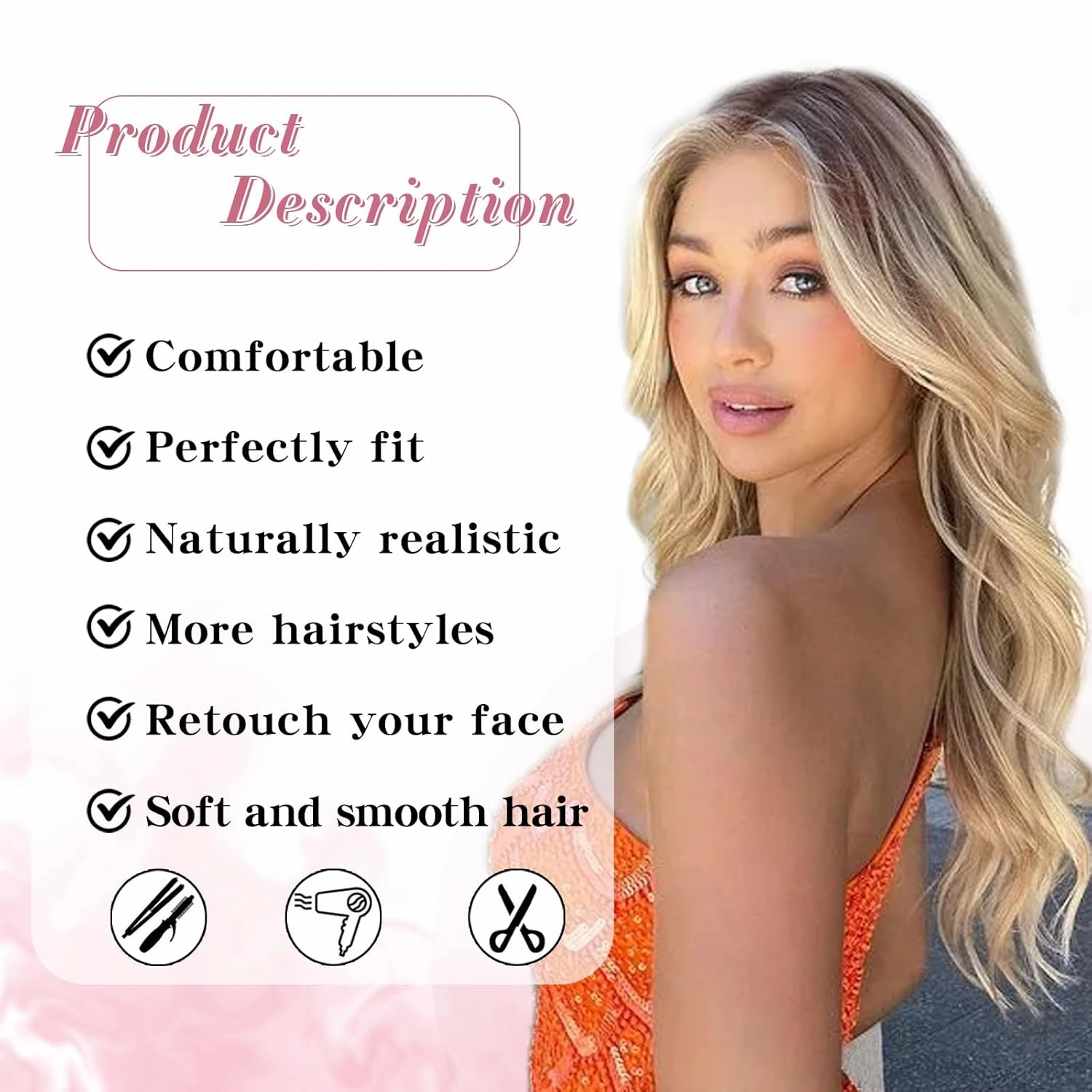 AISI QUEENS Long Blonde Wigs for Women, Ombre Blonde Curly Wavy Wigs, Synthetic Heat Resistant Fiber Wigs Hair Replacement Wigs for Daily Party Use 24 Inch