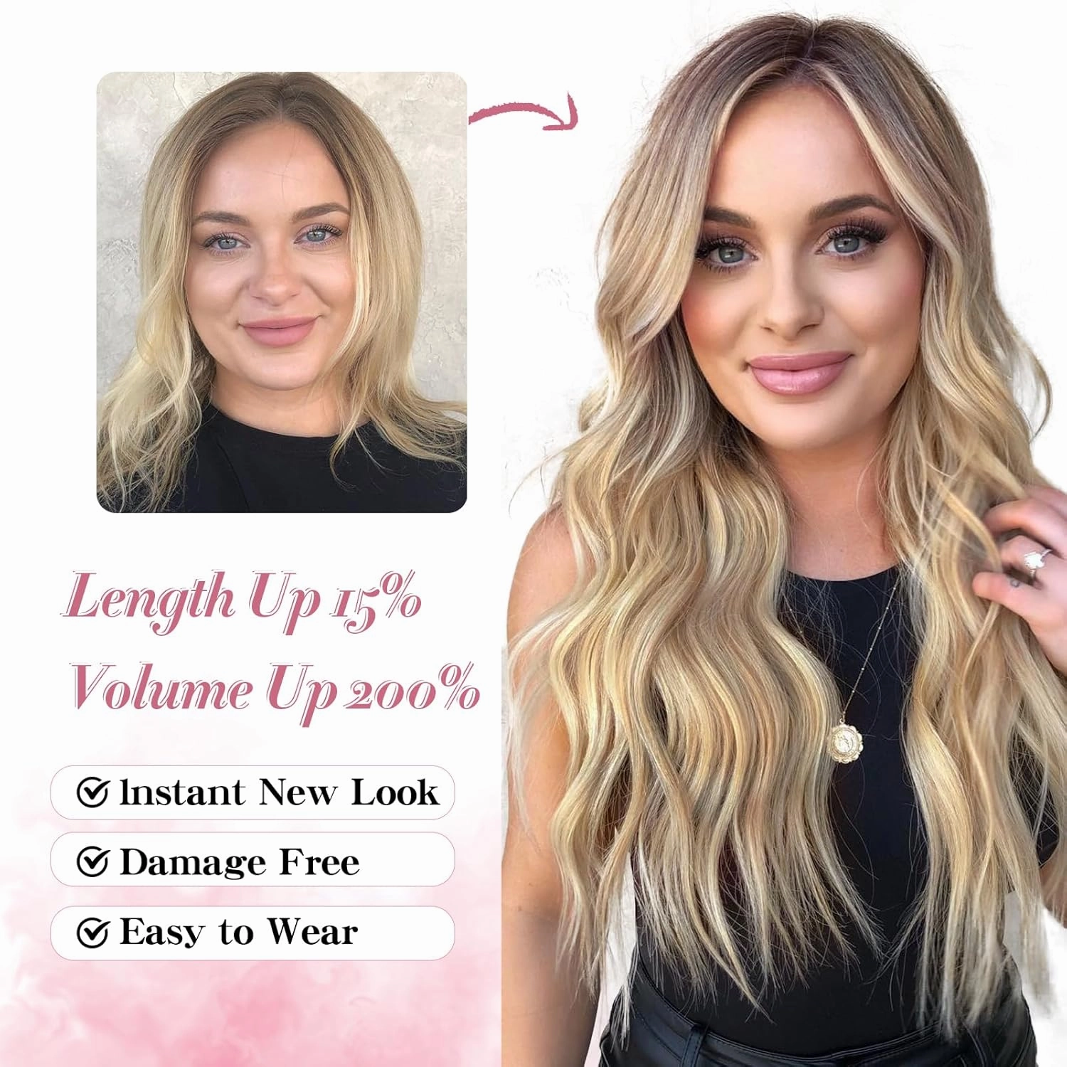 AISI QUEENS Long Blonde Wigs for Women, Ombre Blonde Curly Wavy Wigs, Synthetic Heat Resistant Fiber Wigs Hair Replacement Wigs for Daily Party Use 24 Inch