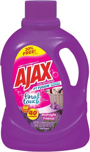 Ajax' Fusion Duel Liquid Laundry Detergent with Final Touch Fabric Softener | Conditions & Cleans | Works in Standard & HE Washing Machines | Concentrated Laundry Soap | Midnight Freesia | 60 Oz