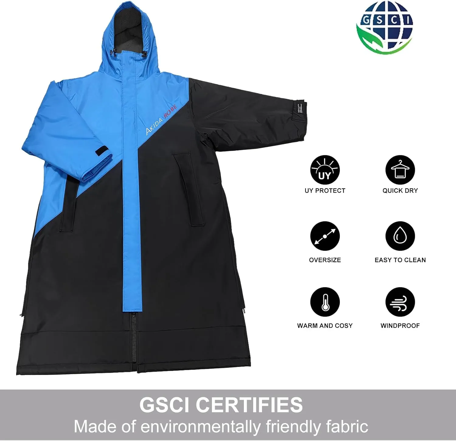 Akida Adult Oversized Changing Robe/Swim Parka,Waterproof Surf Poncho Warm Jacket,Quick Dry Wetsuit Changing Towel.