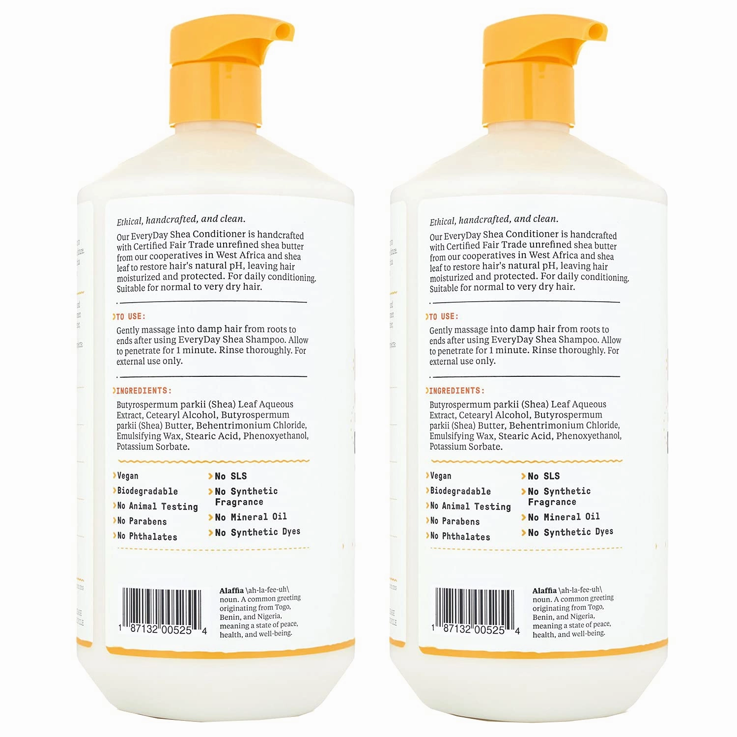 Alaffia EveryDay Shea Conditioner, Moisturizes, Restores and Protects, Made with Fair Trade Shea Butter, Cruelty Free, No Parabens, Vegan, Unscented, 2 Pack, 32 Fl Oz Ea
