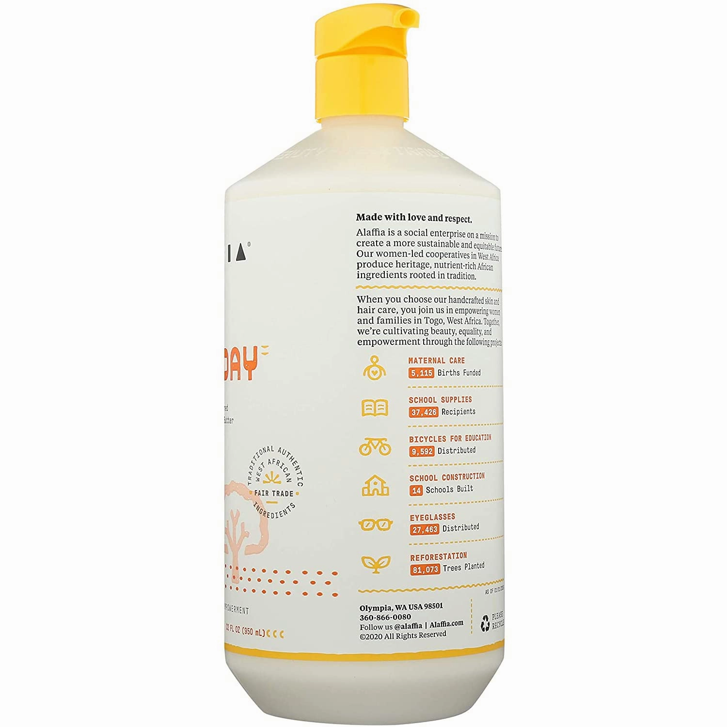 Alaffia EveryDay Shea Conditioner, Moisturizes, Restores and Protects. Made with Fair Trade Shea Butter, Cruelty Free, No Parabens, Vegan, Unscented 32 Fl Oz