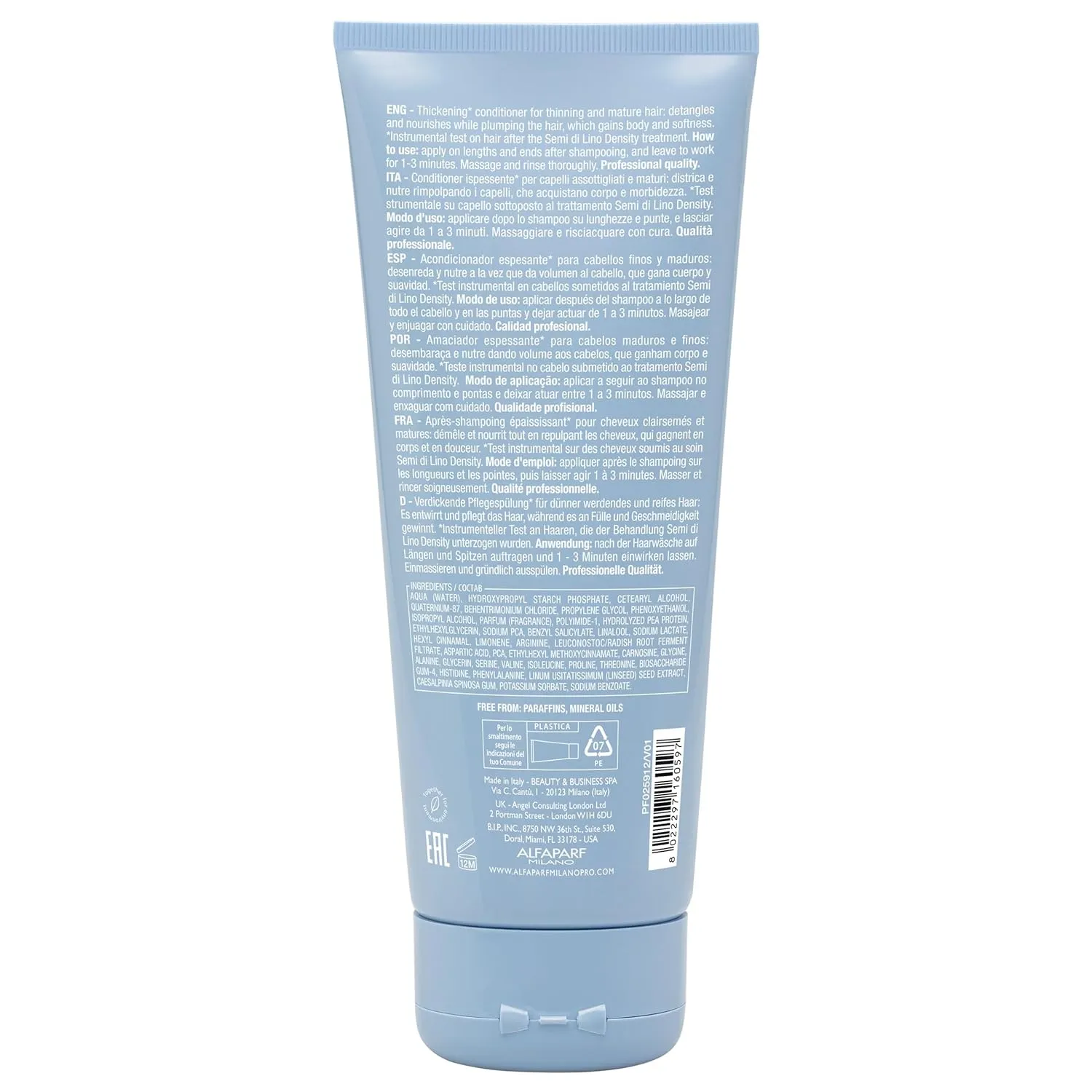 Alfaparf Milano Semi Di Lino Density Conditioner - Sulfate-Free Detangling Conditioner - Moisturizing Conditioner for Thin Hair with Filler Complex - Provides Softness & Added Volume