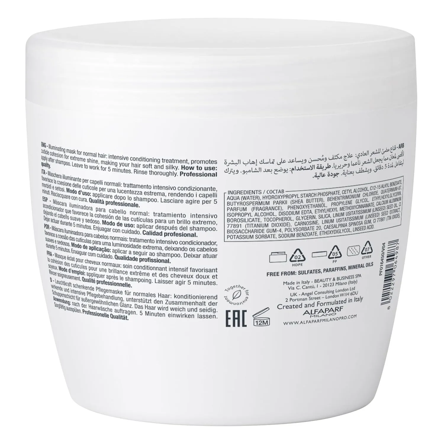 Alfaparf Milano Semi Di Lino Diamond Illuminating Hair Mask - Color Safe Deep Conditioner for Color Treated Hair - Adds Shine and Body - Sulfate, Paraben and Paraffin Free - Professional Salon Quality