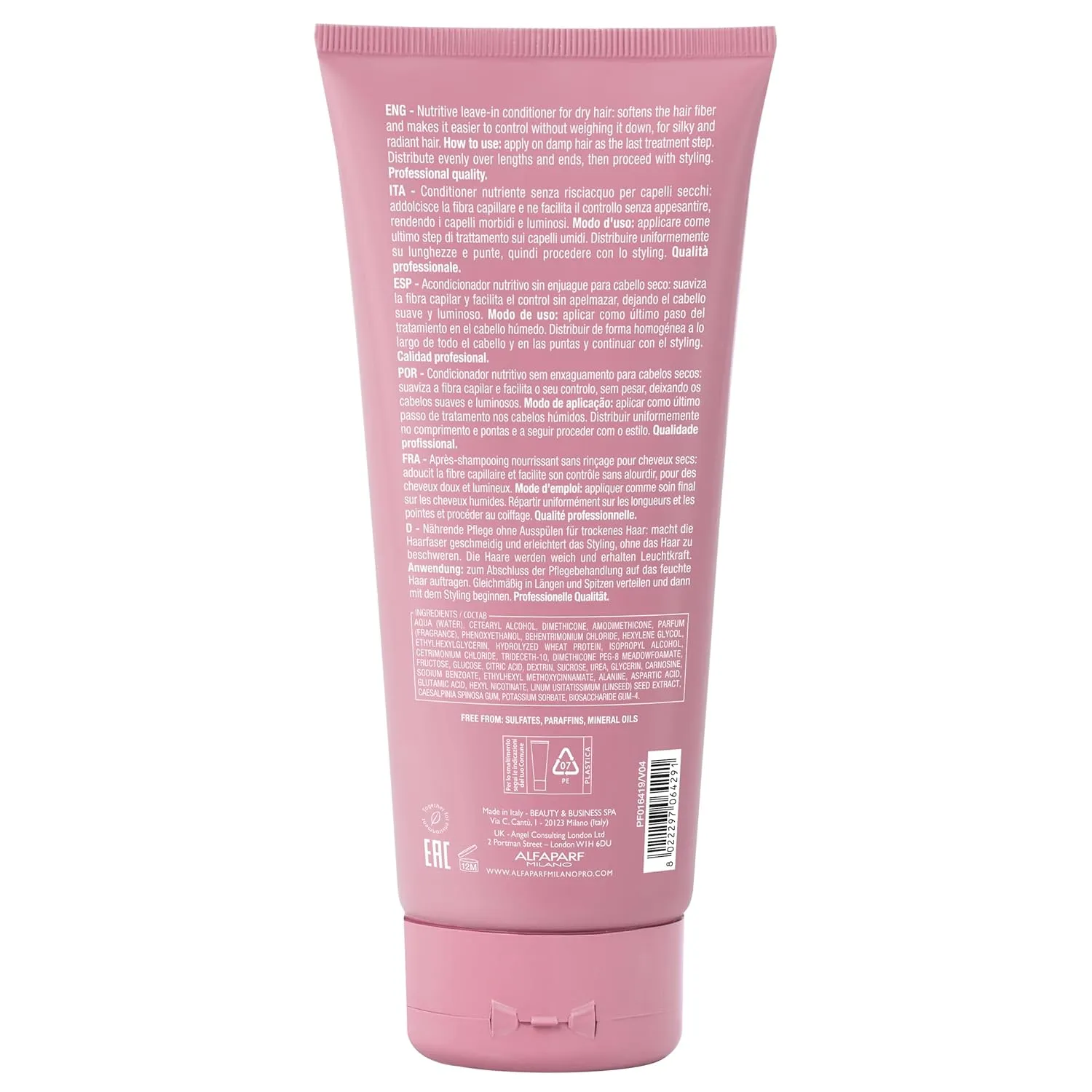 Alfaparf Milano Semi Di Lino Moisture Nutritive Leave-in Sulfate Free Conditioner for Dry Hair - Professional Salon Quality - SLS, Paraben and Paraffin Free - Safe on Color Treated Hair