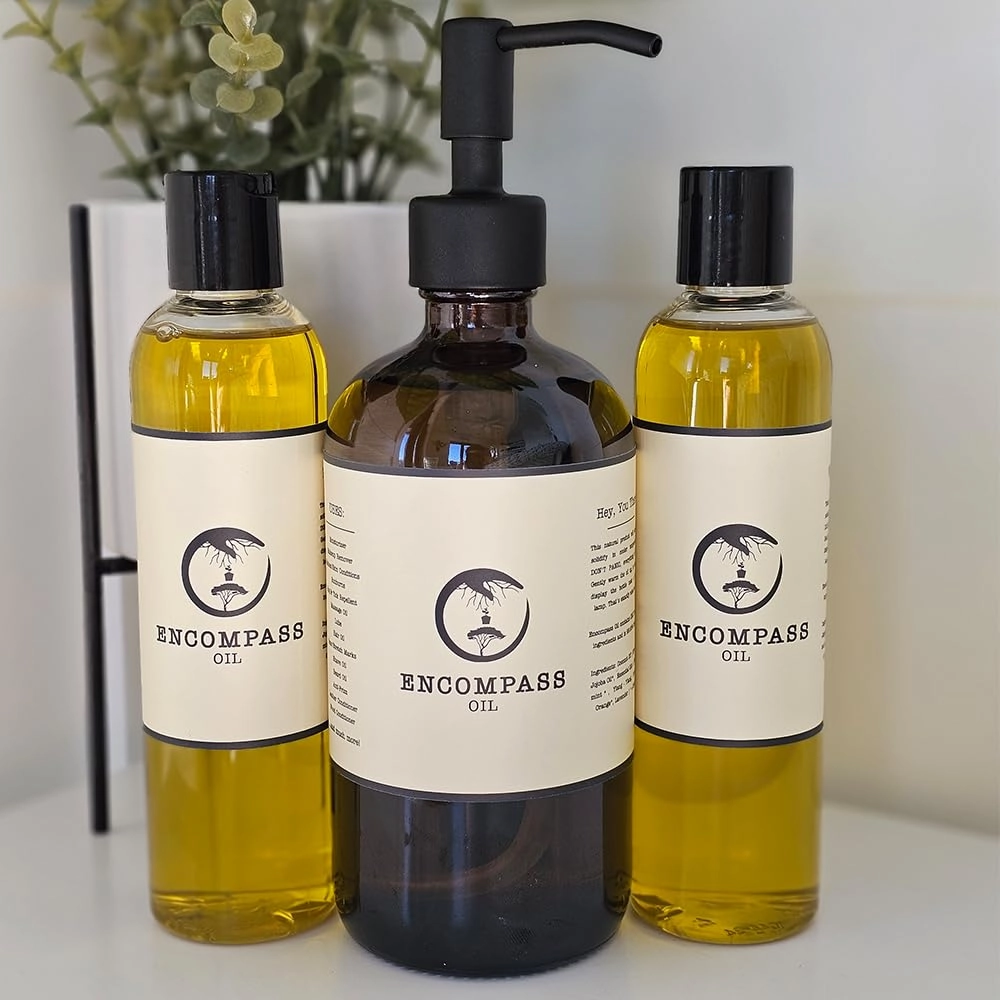All Natural Encompass Oil, Body Oil, Hair Oil, Natural Skin Care, 16 oz (Glass Bottle)