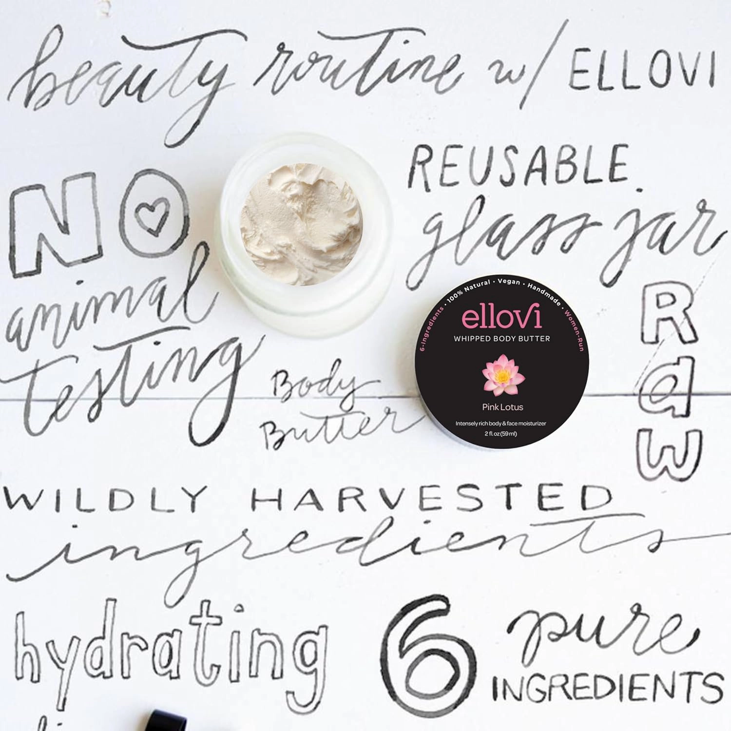 All-Natural Luxuriously Whipped Body Butter - Pink Lotus - Pure Enough to Eat - Made With Just 6 Vegan Ingredients - Ultra-Rich 100% Plant-Based Moisturizer For Naturally Healthy Skin (2oz)