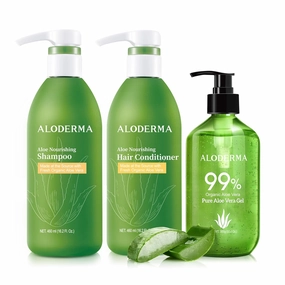 Aloderma Aloe Nourishing St - Nourishing Sampoo, Nourishing Conditioner, Aloe Vera Gel 300g