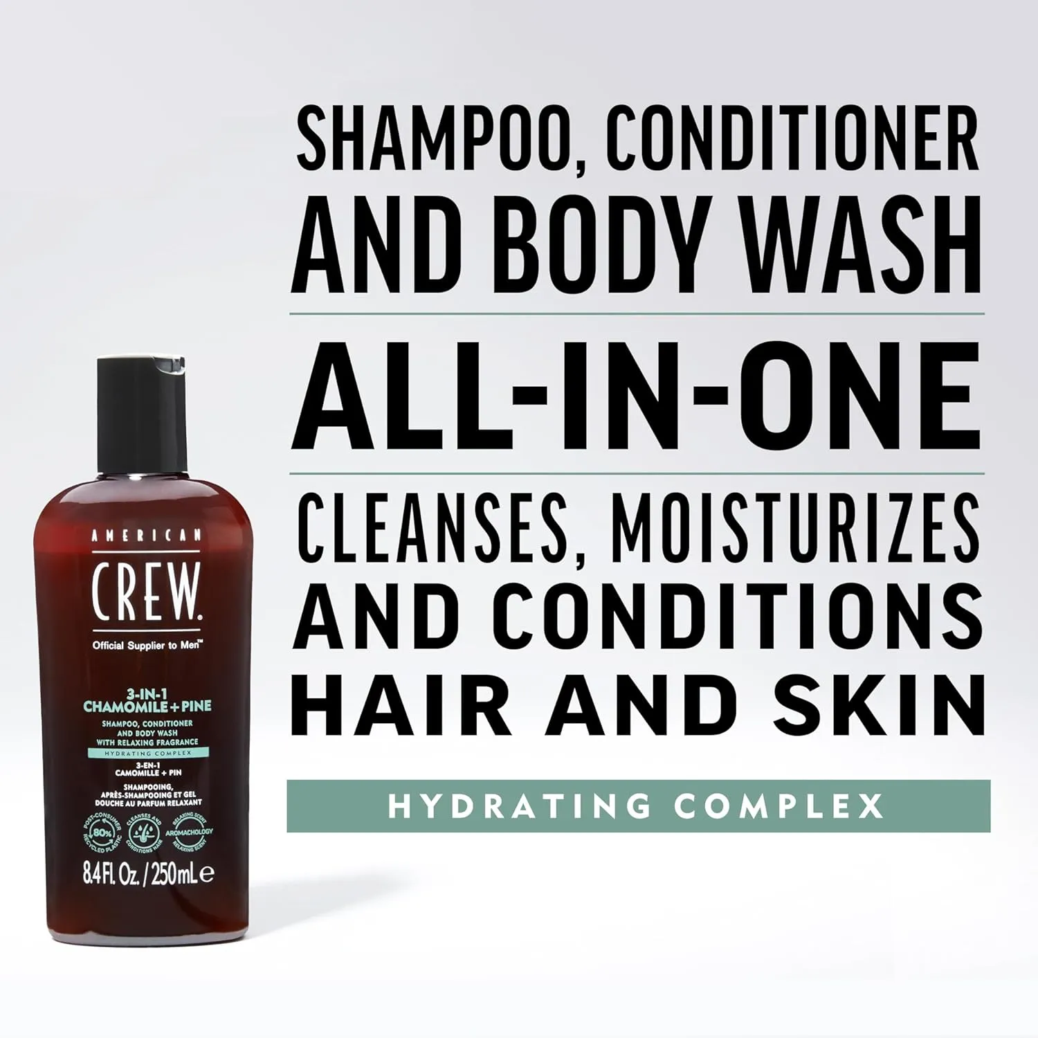 AMERICAN CREW 3-IN-1 CHAMOMILE   PINE Shampoo, Conditioner and Body Wash, 15.2 Fl Oz (Pack of 1)