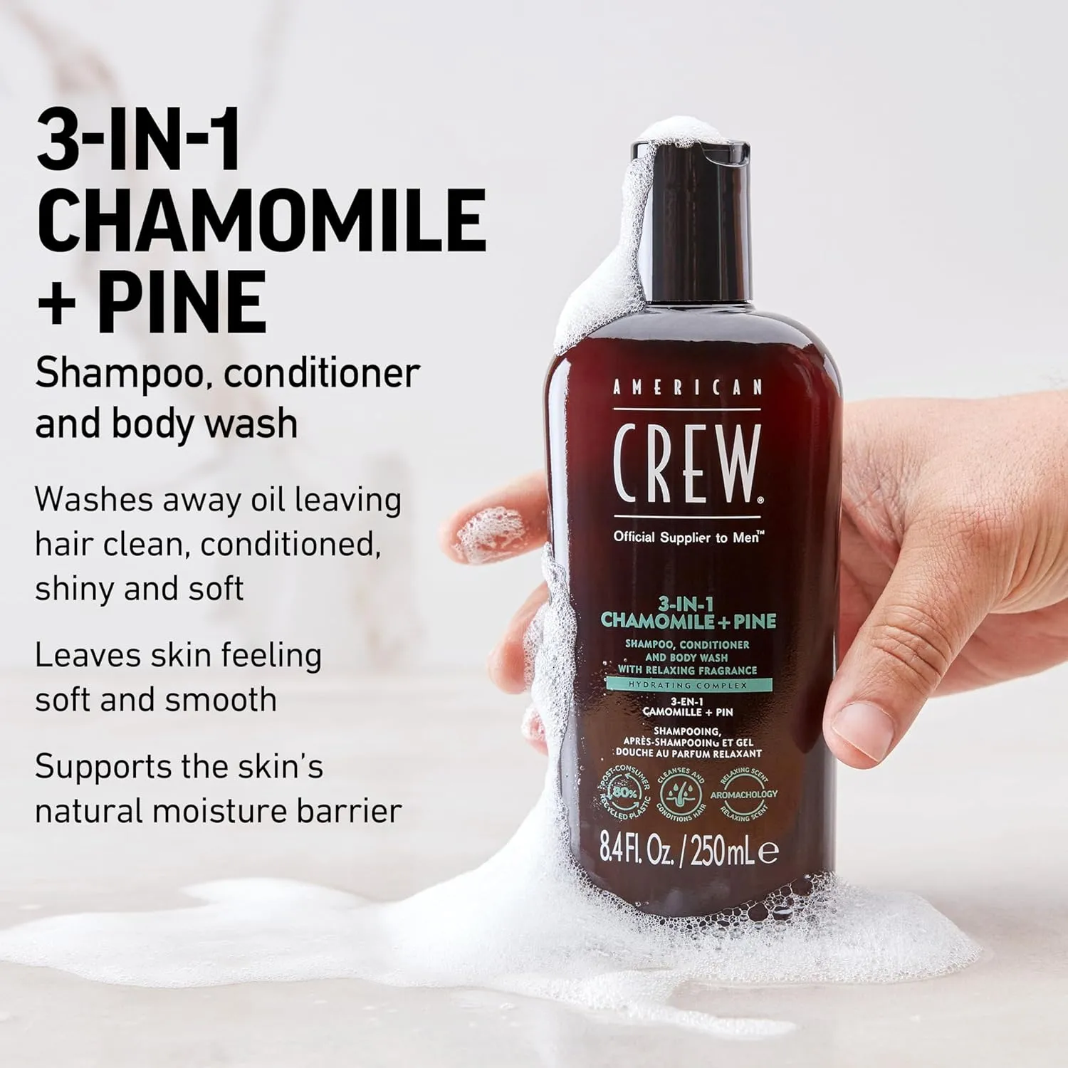 AMERICAN CREW 3-IN-1 CHAMOMILE   PINE Shampoo, Conditioner and Body Wash, 15.2 Fl Oz (Pack of 1)