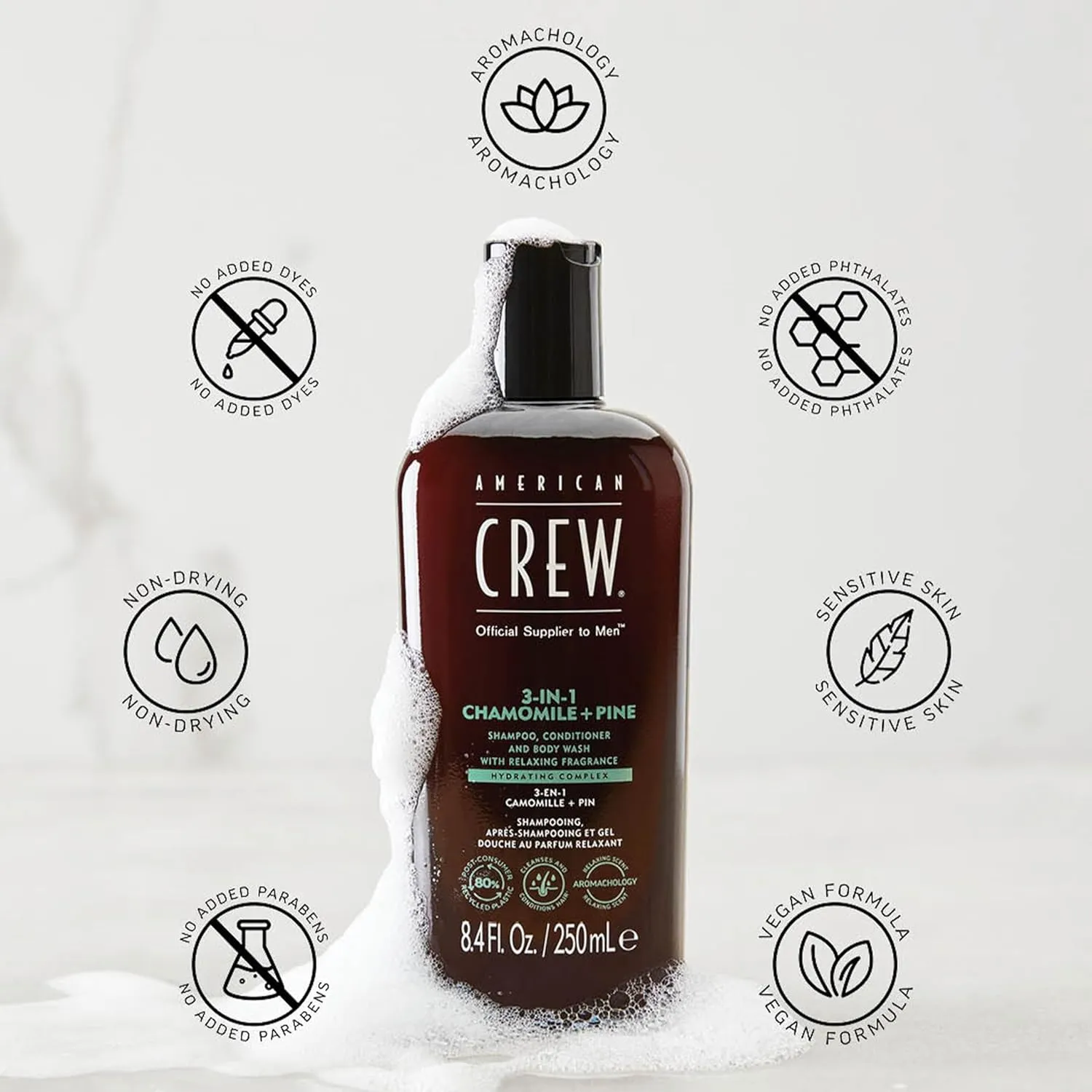 AMERICAN CREW 3-IN-1 CHAMOMILE   PINE Shampoo, Conditioner and Body Wash, 15.2 Fl Oz (Pack of 1)