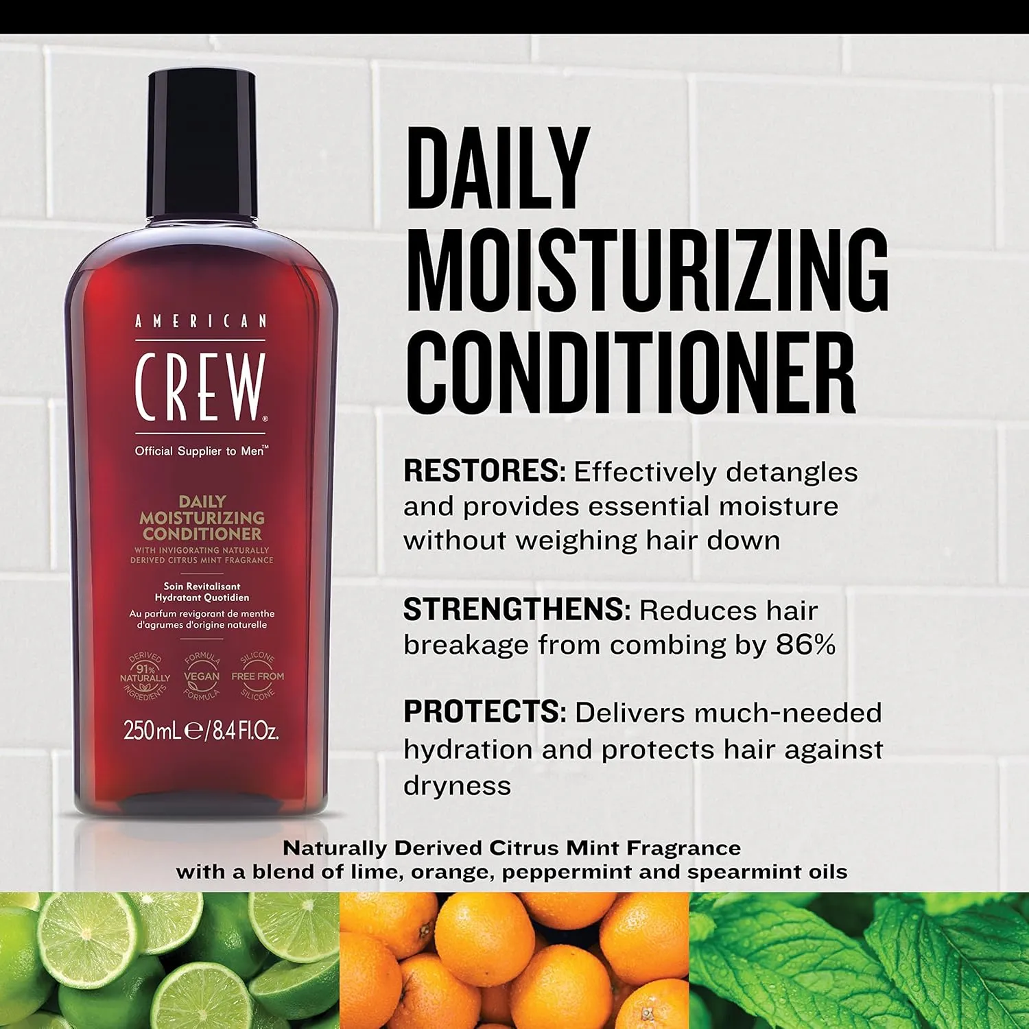 American Crew Conditioner for Men, Daily Moisturizer, Naturally Derived, Vegan Formula, Citrus Mint Fragrance, 15.2 Fl Oz