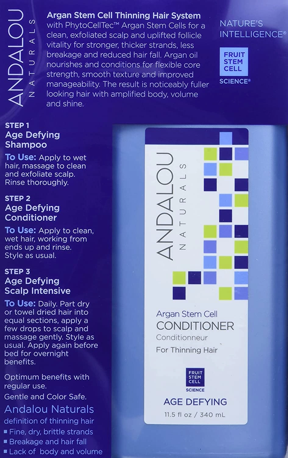 Andalou Naturals Age Defying Hair Thinning Treatment System, 3 Piece Kit