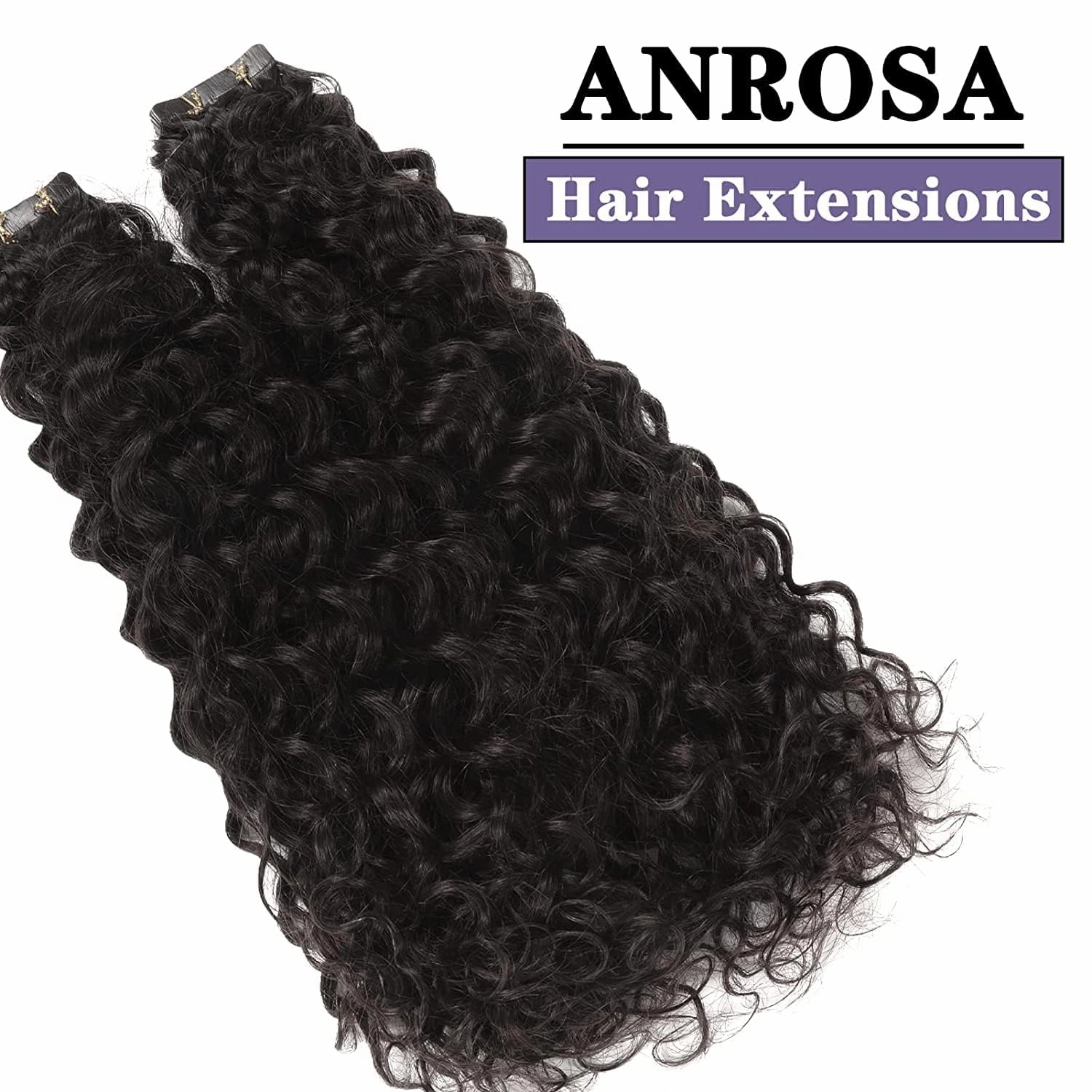 Anrosa 20inch Kinky Curly Tape on Hair Extensions with Invisible Tape Jerry Curly Tape in Hair Extensions Human Hair Seamless Natural Black #1B Thick End 50Gram 20pcs
