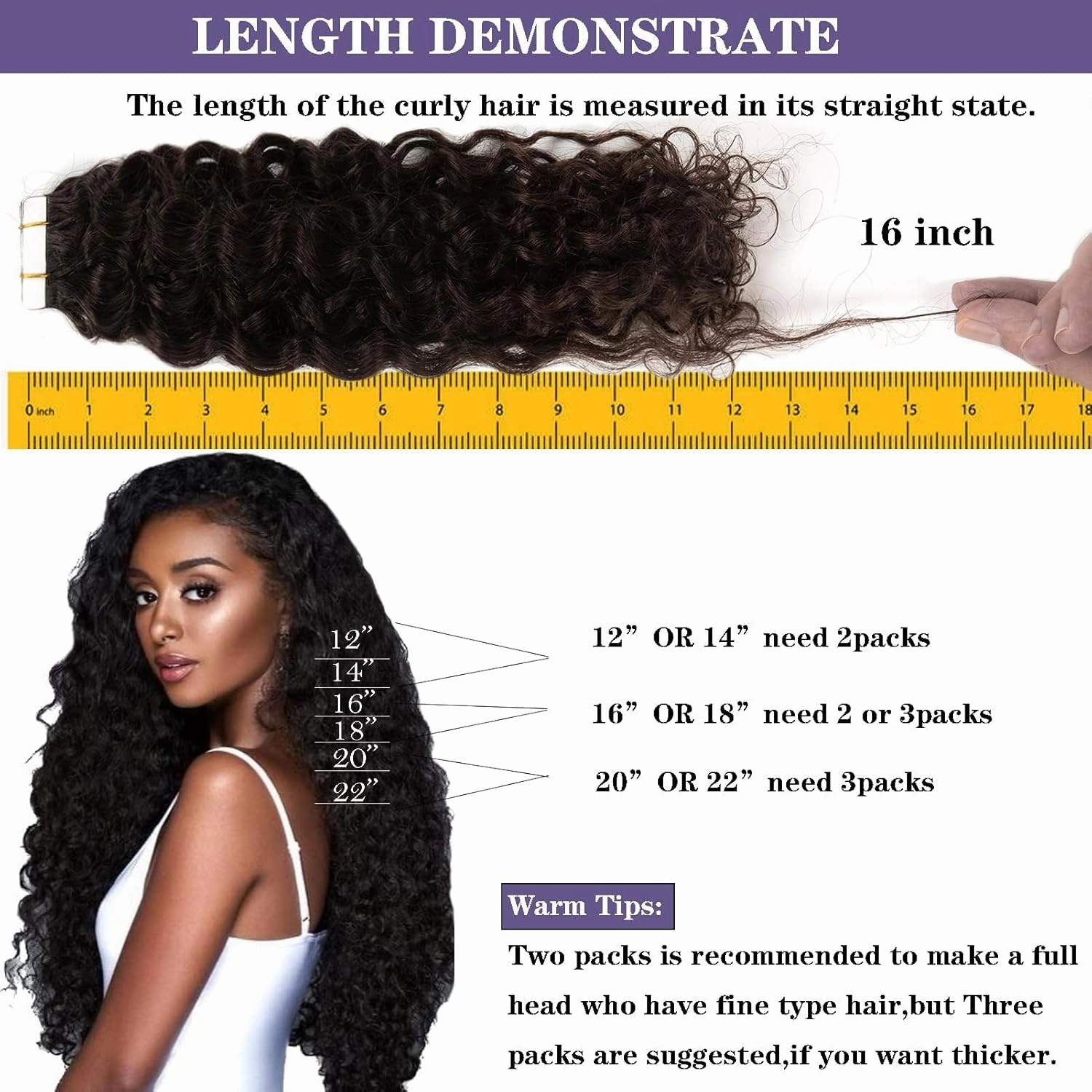 Anrosa 20inch Kinky Curly Tape on Hair Extensions with Invisible Tape Jerry Curly Tape in Hair Extensions Human Hair Seamless Natural Black #1B Thick End 50Gram 20pcs