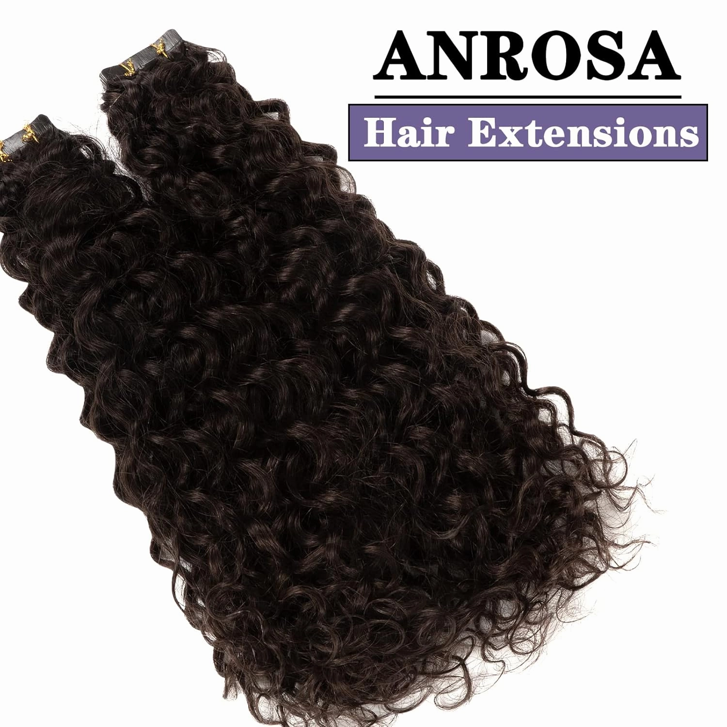 Anrosa Jerry Curly Hair Extensions Real Human Hair Tape in Darkest Brown Seamless Skin Weft Kinky Curly Hair Extensions Human Hair 20 inch Full Head Tape in Extensions for Black Women 50g 20pcs