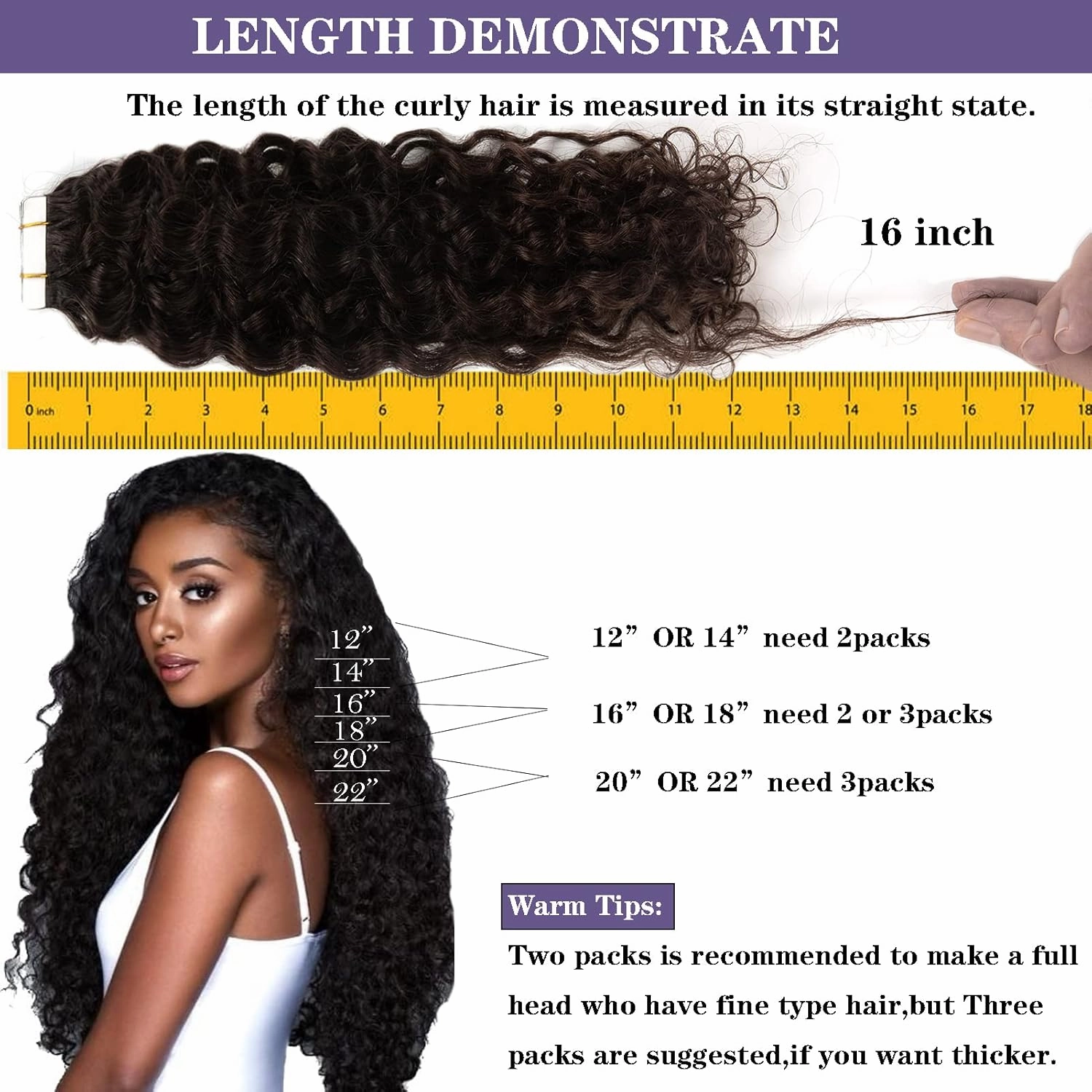 Anrosa Jerry Curly Hair Extensions Real Human Hair Tape in Darkest Brown Seamless Skin Weft Kinky Curly Hair Extensions Human Hair 20 inch Full Head Tape in Extensions for Black Women 50g 20pcs