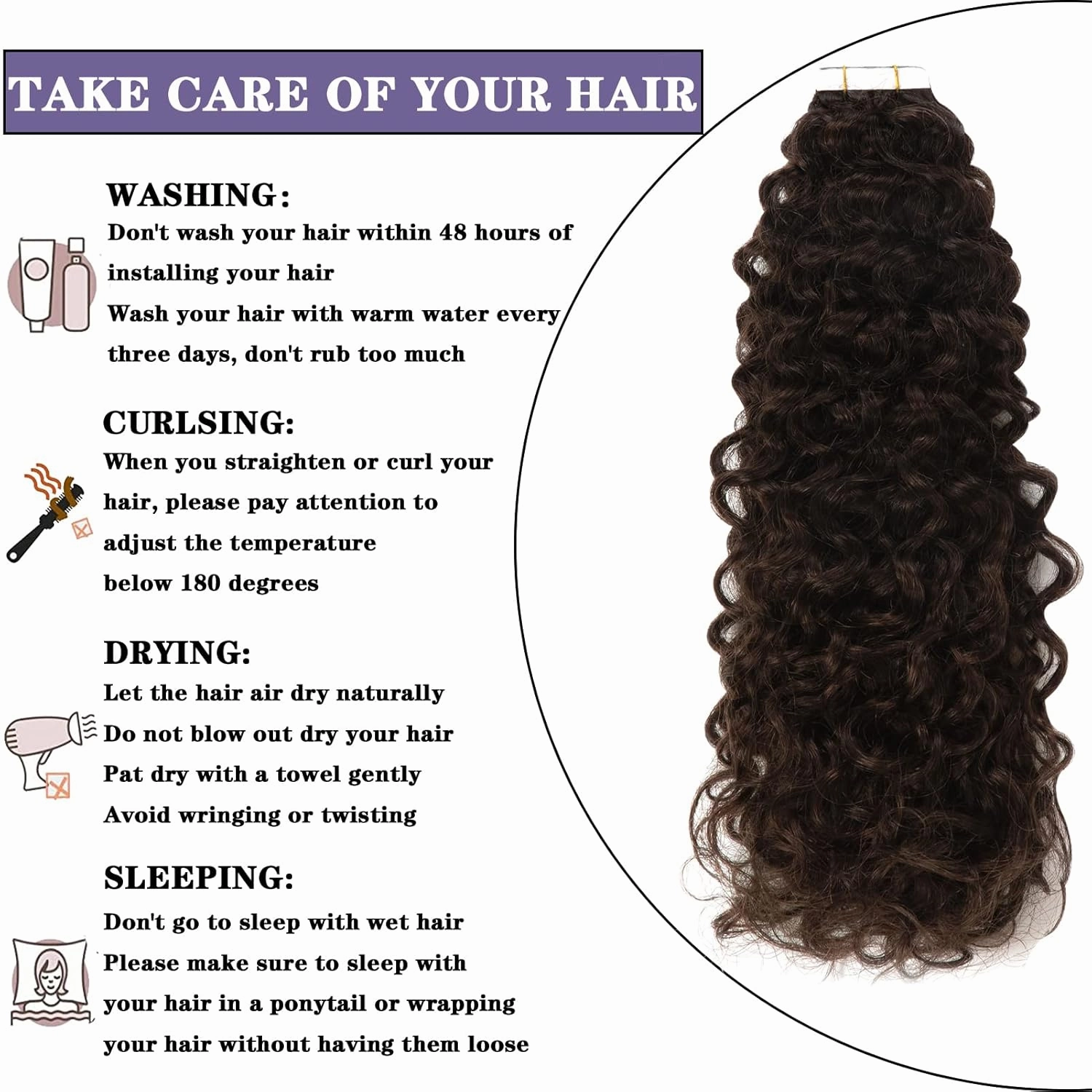 Anrosa Jerry Curly Hair Extensions Real Human Hair Tape in Darkest Brown Seamless Skin Weft Kinky Curly Hair Extensions Human Hair 20 inch Full Head Tape in Extensions for Black Women 50g 20pcs