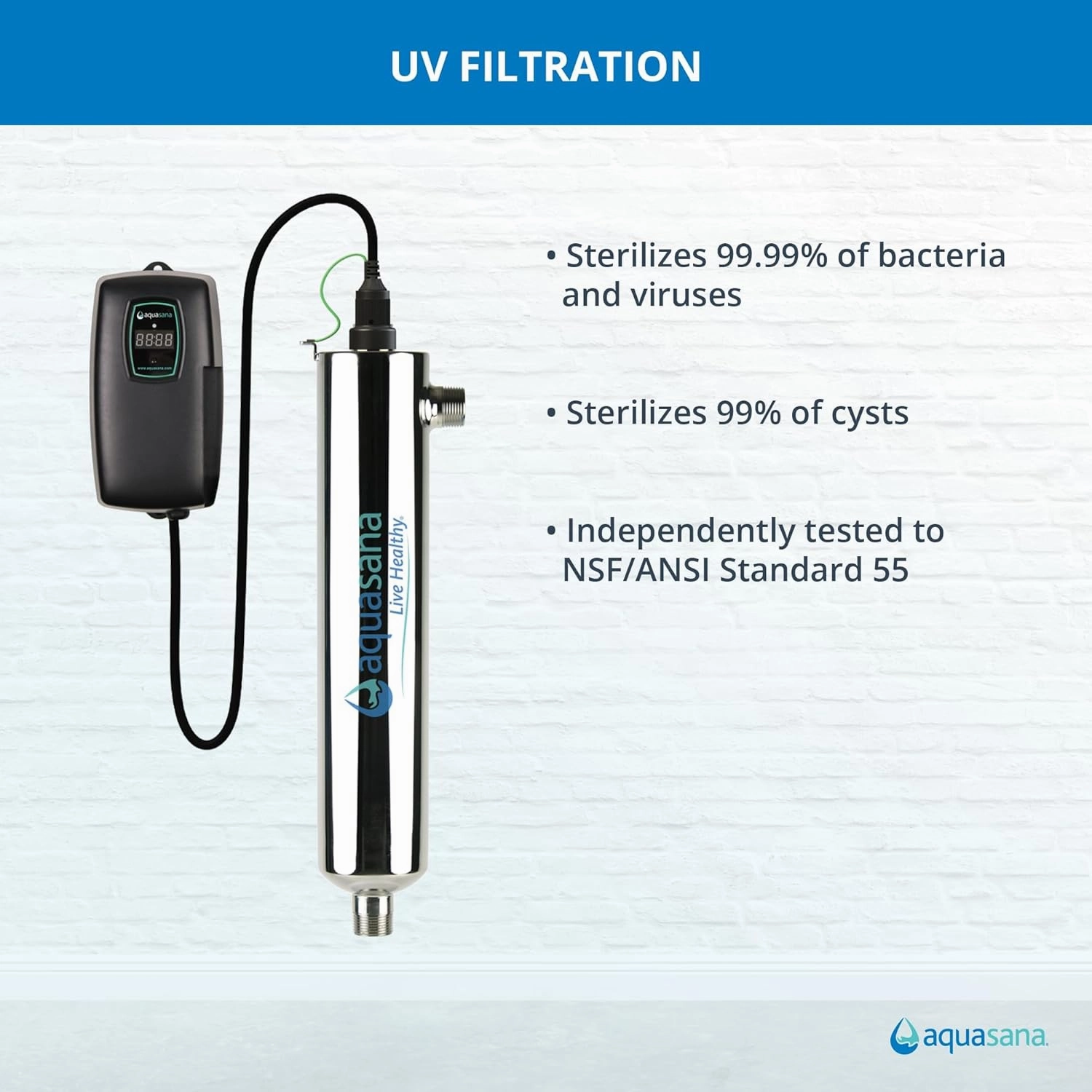 Aquasana Whole House Water Filter System - Water Softener Alternative w/ UV Purifier, Salt-Free Descaler, Carbon & KDF Media - Filters Sediment & 97% Of Chlorine - 1,000,000 Gl - EQ-1000-AST-UV