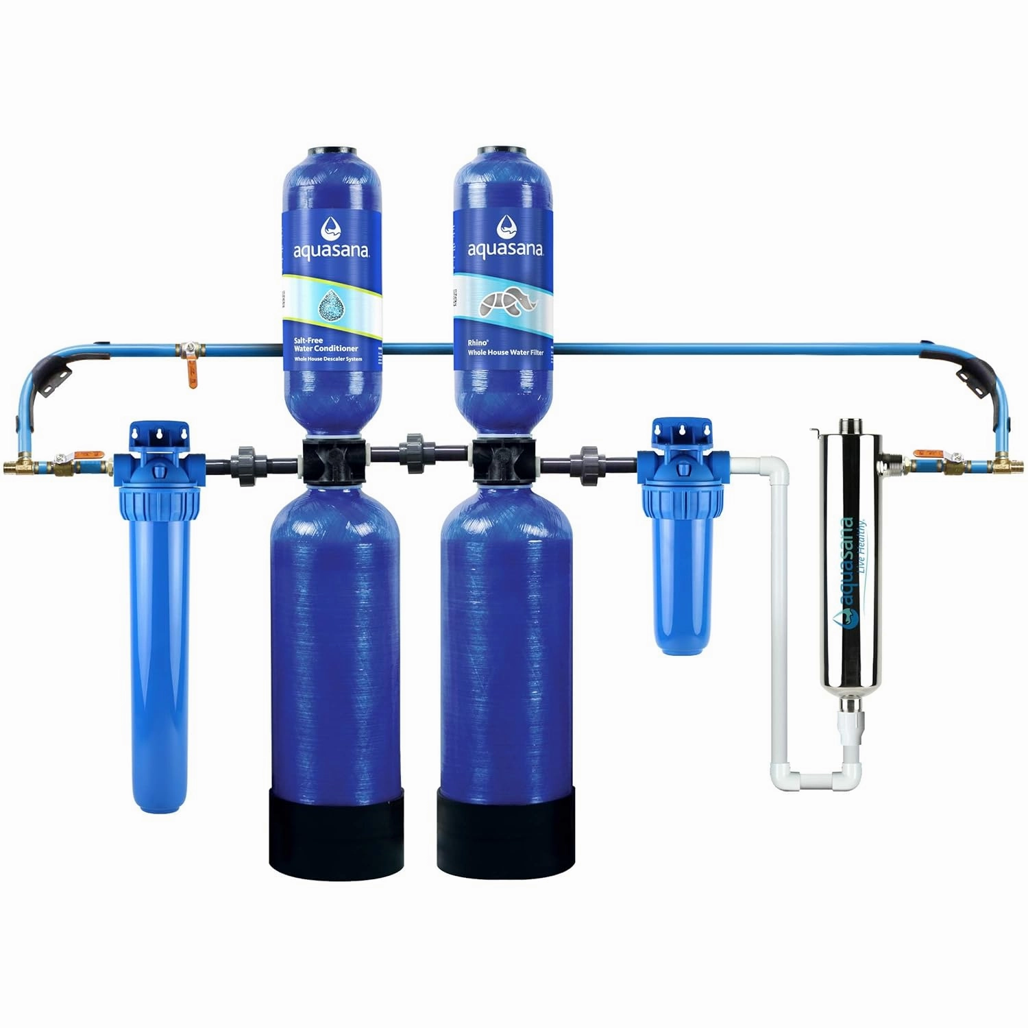 Aquasana Whole House Water Filter System - Water Softener Alternative w/ UV Purifier, Salt-Free Descaler, Carbon & KDF Media - Filters Sediment & 97% Of Chlorine - 1,000,000 Gl - EQ-1000-AST-UV