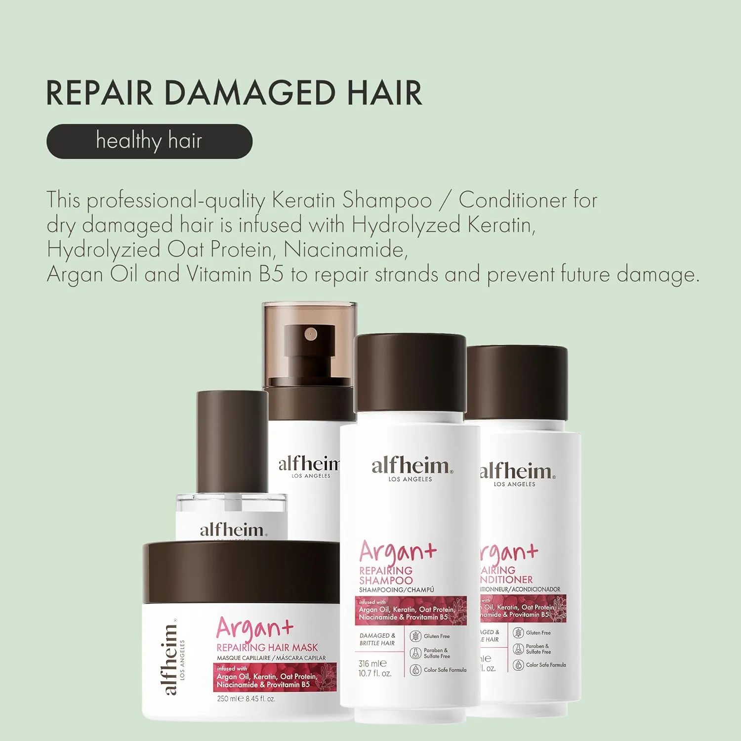 Argan Repairing Shampoo & Conditioner Set | Sulfate-Free&Paraben-Free | Argan Oil, Keratin & Niacinamide for Dry, Damaged, Color-Treated Hair | Hydrating, Strengthening & Anti-Frizz|10.7oz*2