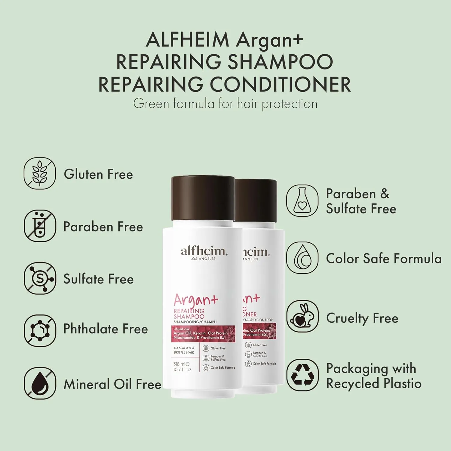 Argan Repairing Shampoo & Conditioner Set | Sulfate-Free&Paraben-Free | Argan Oil, Keratin & Niacinamide for Dry, Damaged, Color-Treated Hair | Hydrating, Strengthening & Anti-Frizz|10.7oz*2