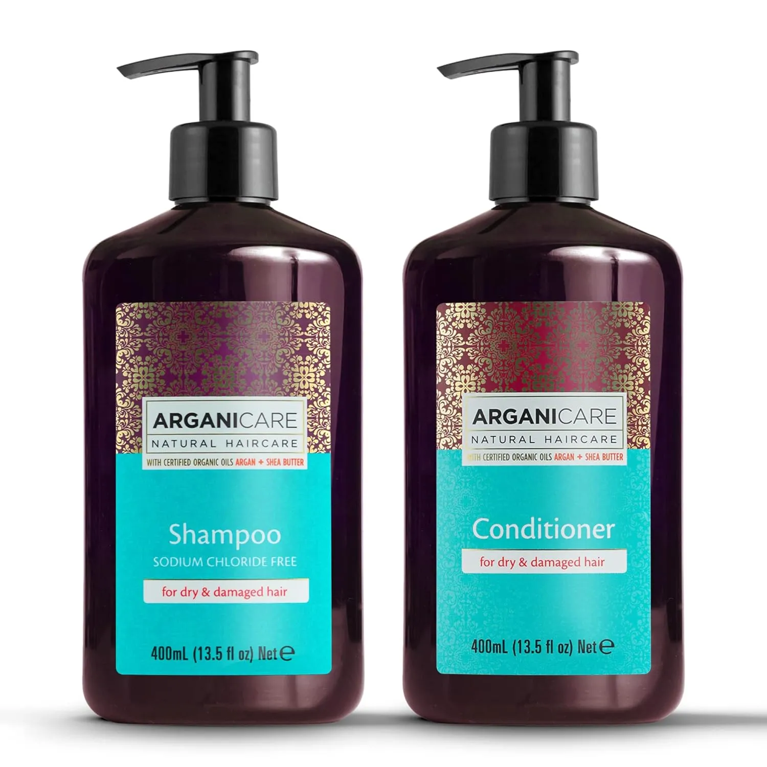 Arganicare Argan Oil Shampoo and Conditioner Set for Dry and Damaged Hair - Moisturizing Deep Conditioning Treatment Enriched with Organic Argan Oil & Shea Moisture for Men, Women and Kids | 27 Fl Oz