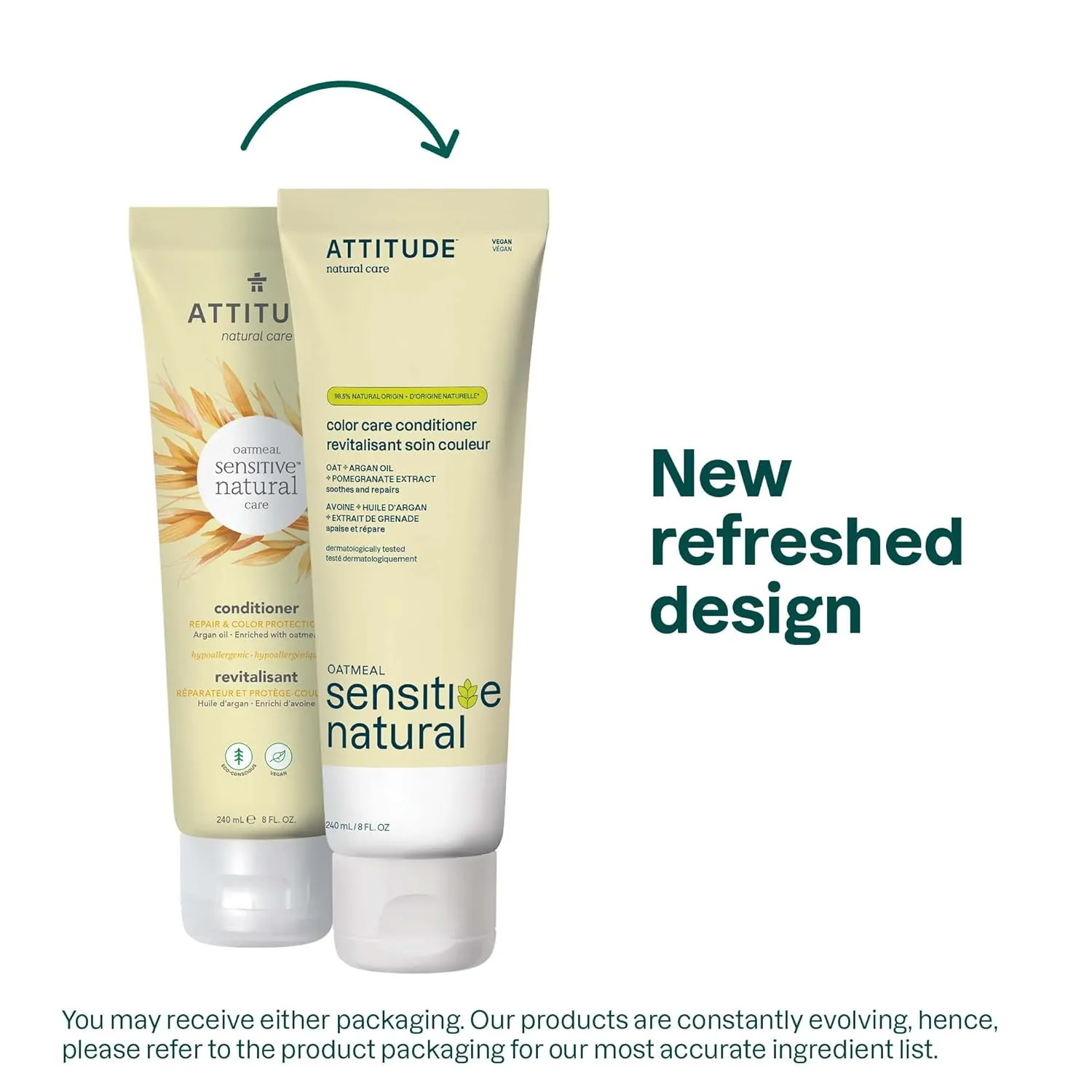 ATTITUDE Hair Conditioner for Sensitive Dry Scalp, Soothing Oat, Protects Color, Naturally Derived Ingredients, Dermatologically Tested, Vegan Detangler, Color Care, 8 Fl Oz