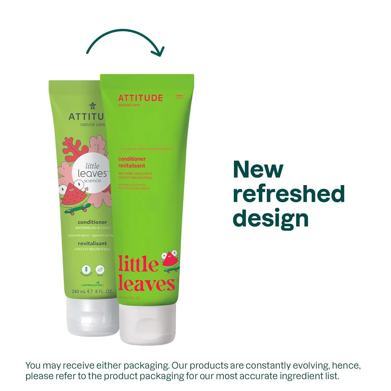 ATTITUDE Natural Conditioner for Kids, Hypoallergenic, Vegan, Plant- and Mineral-Based, Vegan and Cruelty-free, Watermelon & Coco, 8 Fl Oz