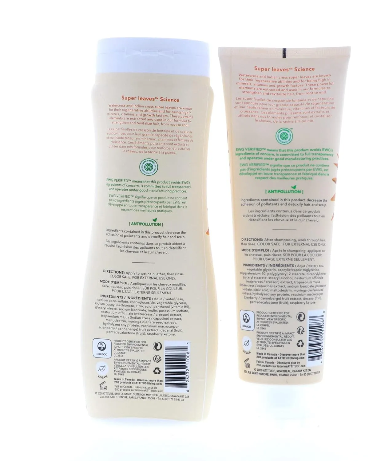 ATTITUDE Super Leaves Volume Shine Shampoo Conditioner- Soy Protein & Cranberries Bundle with Vitamin B5 Watercress Indian Cress, Raspberry, 16 Fl Oz and 8 oz, 2 count