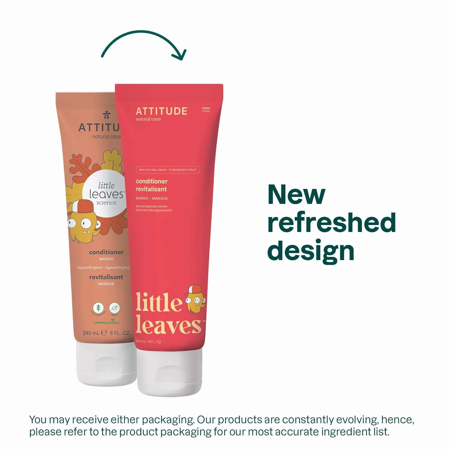 ATTITUDE Natural Conditioner for Kids, Hypoallergenic, Vegan, Plant- and Mineral-Based, Vegan and Cruelty-free, Mango, 8 Fl Oz (11118)