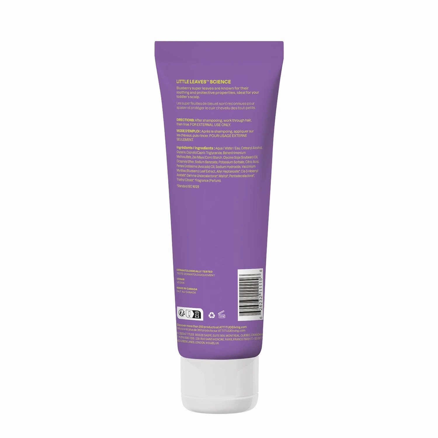 ATTITUDE Natural Conditioner for Kids, Hypoallergenic, Vegan, Plant- and Mineral-Based, Vegan and Cruelty-free, Vanilla and Pear, 8 Fl Oz (11115)