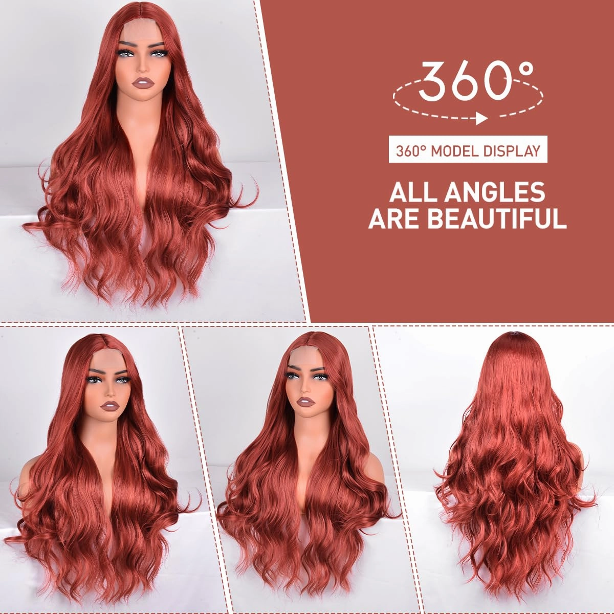 Auburn Long Wig Small Lace Natural Curly Heat Resistant Wigs 28 Inch Middle Part Synthetic Wave Wig for Women Daily Party Use (Auburn (350#), 28 Inch)