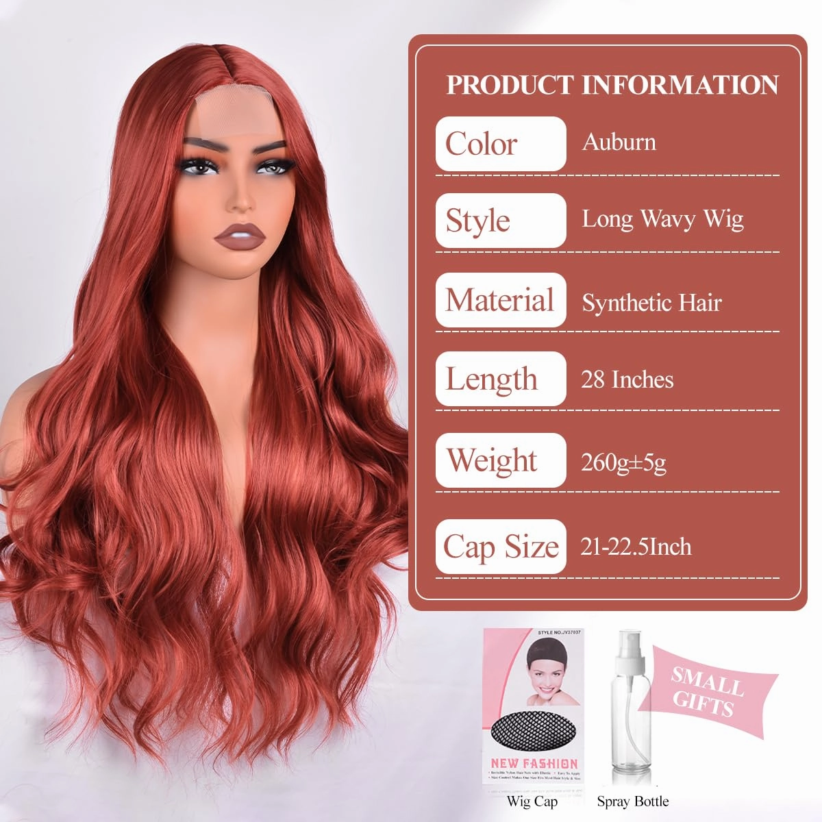 Auburn Long Wig Small Lace Natural Curly Heat Resistant Wigs 28 Inch Middle Part Synthetic Wave Wig for Women Daily Party Use (Auburn (350#), 28 Inch)