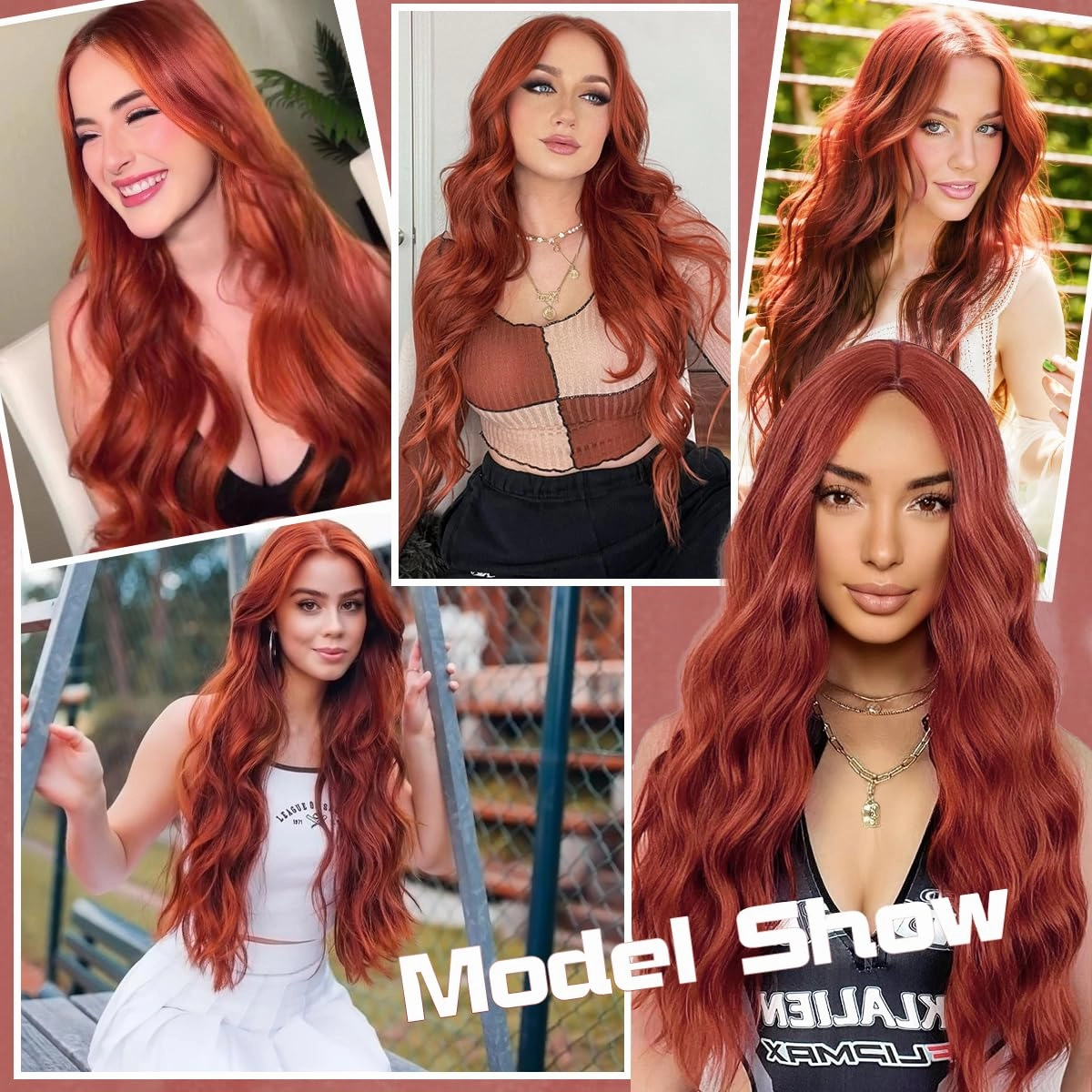 Auburn Long Wig Small Lace Natural Curly Heat Resistant Wigs 28 Inch Middle Part Synthetic Wave Wig for Women Daily Party Use (Auburn (350#), 28 Inch)