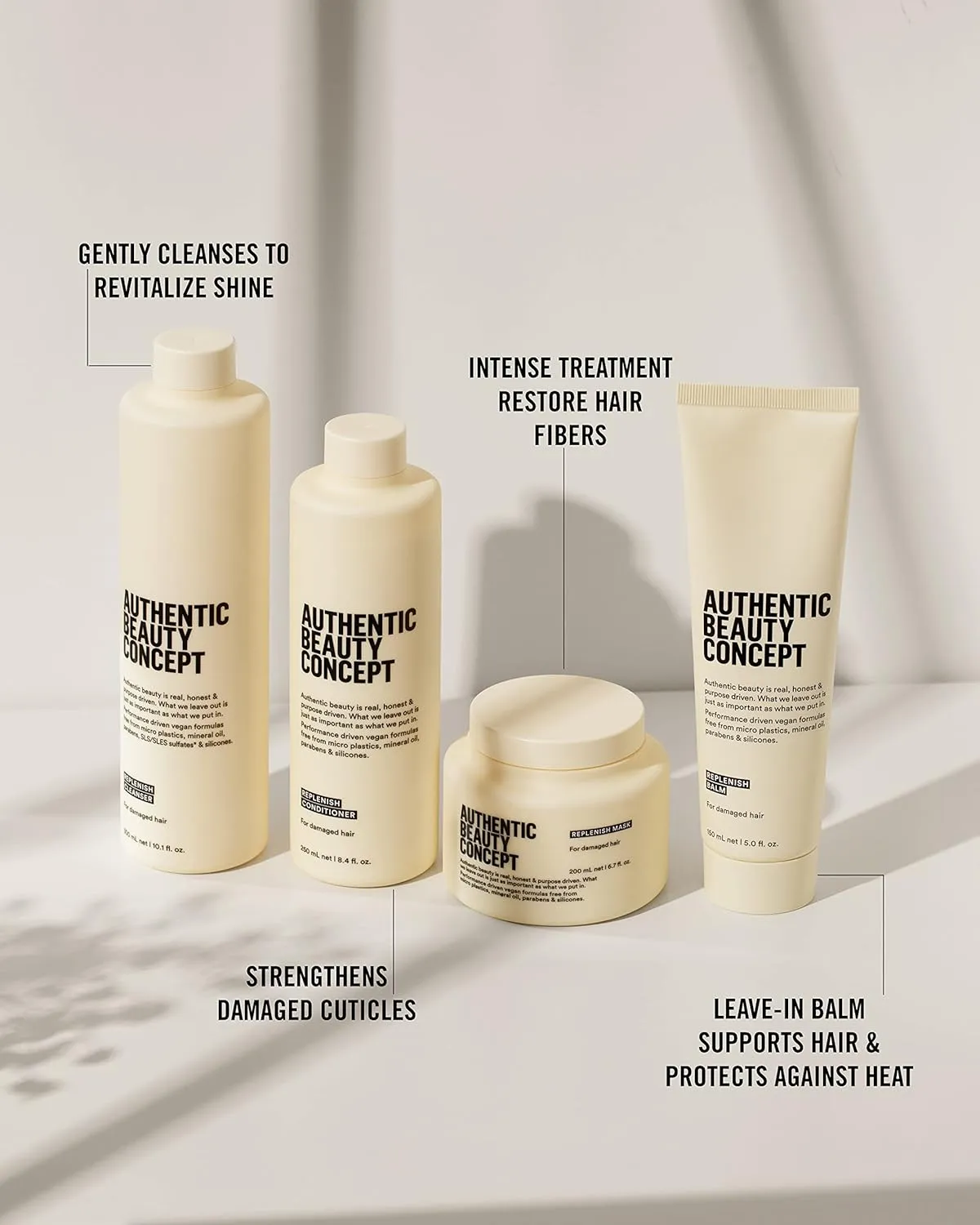 Authentic Beauty Concept Replenish Conditioner | Damaged Hair | Seals Cuticle of Damaged Hair | Vegan & Cruelty-free | Silicone-free