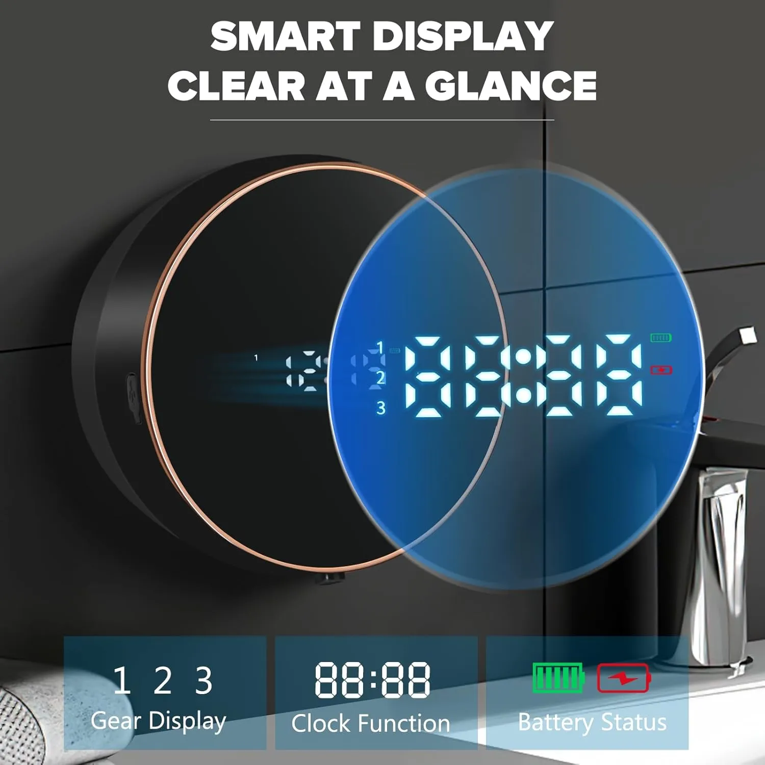 Automatic Soap Dispenser Foam Bathroom: Wall Mount Rechargeable Touchless Adjustable Auto Smart Electric Plastic Black Foaming Soap Dispenser with Clock - Kitchen - Hand Dish Lotion Couple Kids