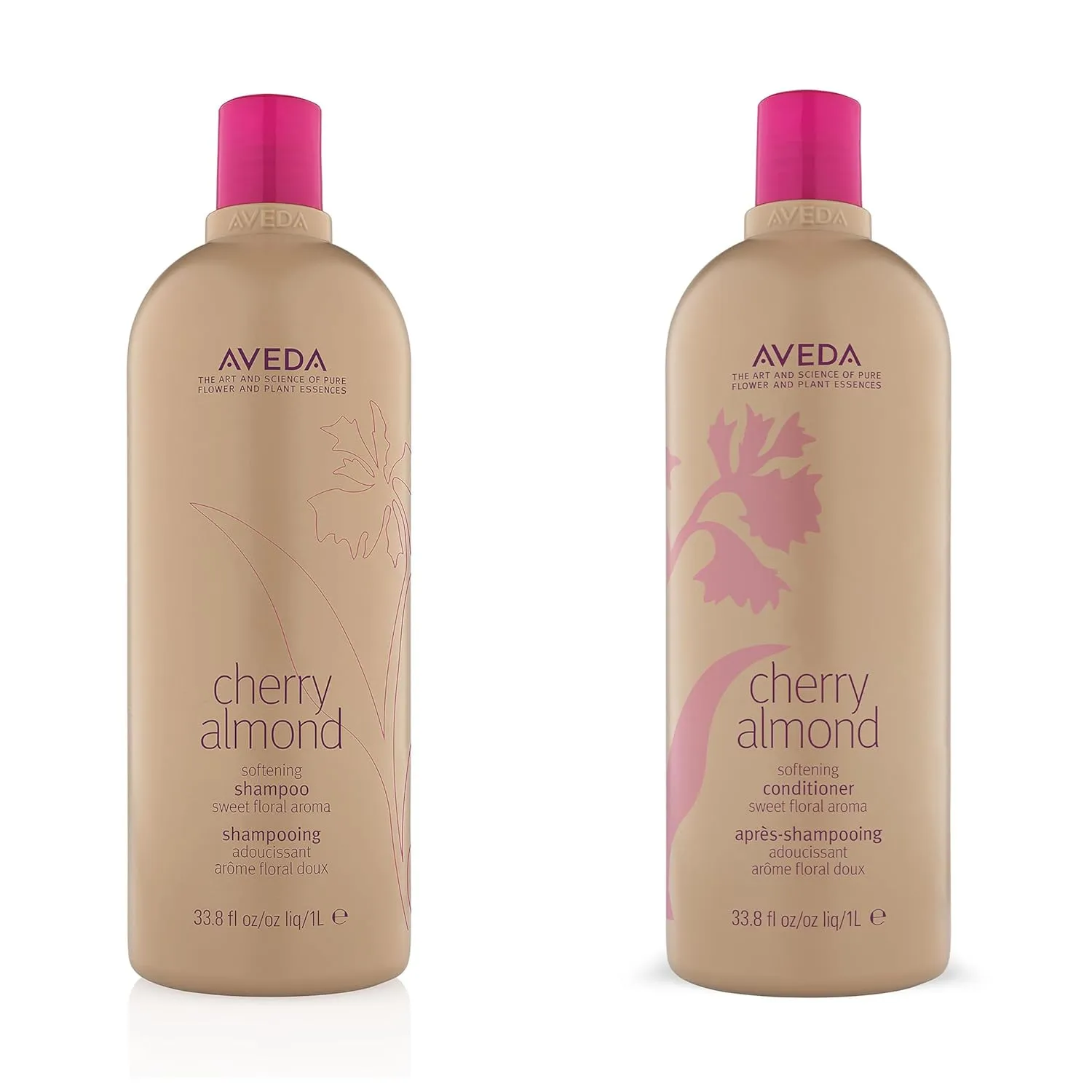 Aveda Cherry Almond Softening Shampoo & Conditioner Duo for Normal to Dry Hair | with Coconut Oil & Shea Butter | Silicone Free | Liter Size