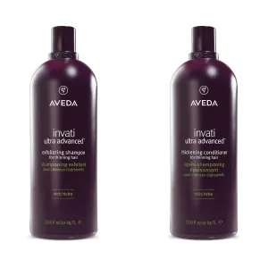 Aveda Invati Ultra Advanced Exfoliating Shampoo & Thickening Conditioner Rich Duo | for Medium to Thick Thinning Hair Types | Normal to Oily Scalp | Part of 4-Step System | Liter Size