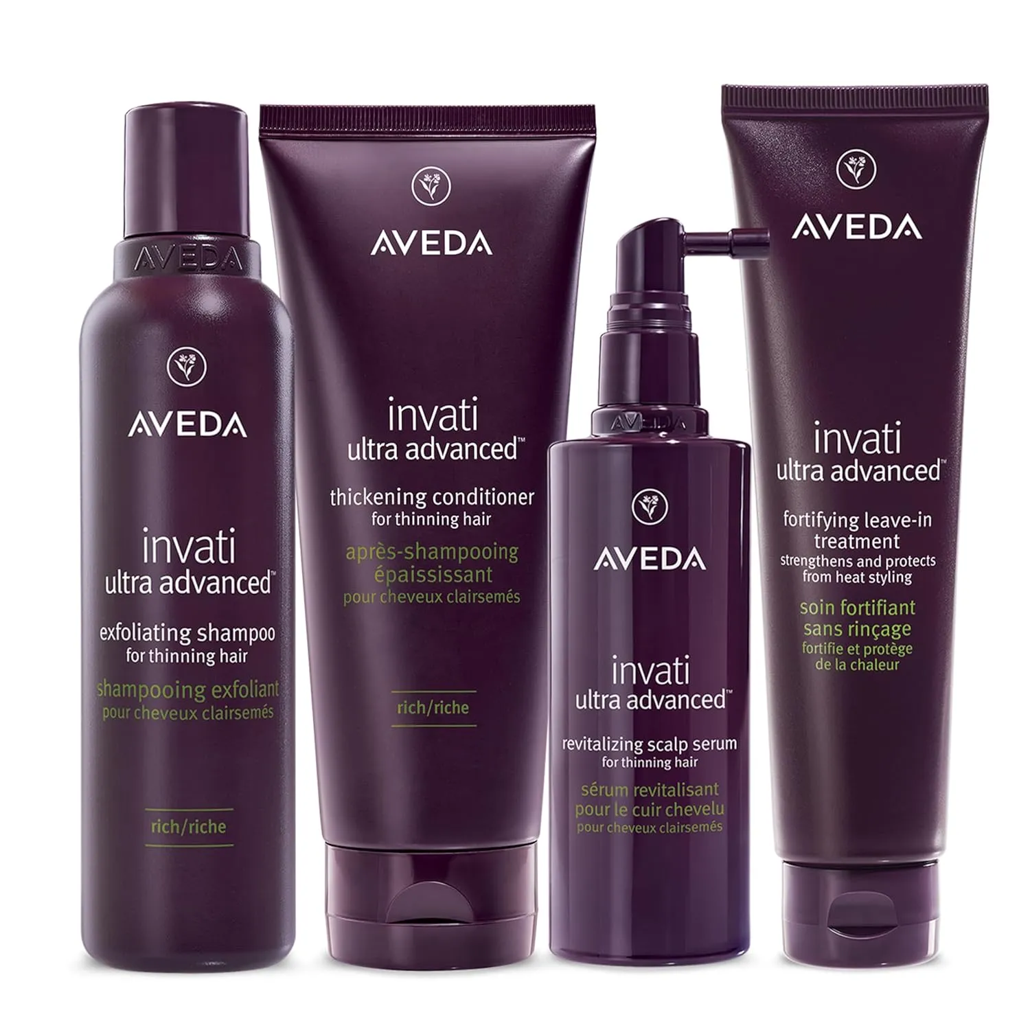 Aveda Invati Ultra Advanced Rich 4-Step System | Exfoliating Shampoo, Thickening Conditioner, Revitalizing Scalp Serum, Fortifying Leave-In Treatment | Reduces Hair Loss by 77%*