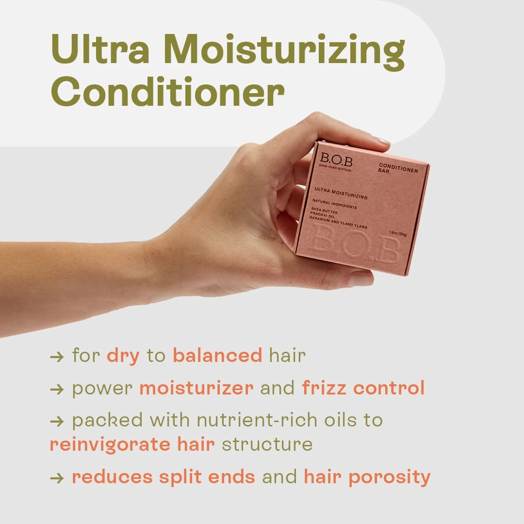 B.O.B BARS OVER BOTTLES Moisturizing Bundle | Nourishing Shampoo Bar & Ultra Moisturizing Conditioner Bar | Hair Care, Ideal Ph Balance | Natural, Vegan | Eco-friendly, Sustainable, Plastic Free
