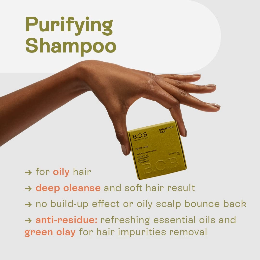 B.O.B BARS OVER BOTTLES Oil Control Bundle, Purifying Shampoo Bar & Moisturizing Conditioner, Hair Care, Ideal Ph Balance, Natural, Vegan, Eco-friendly,Sustainable,Plastic Free,Waterless & Zero Waste
